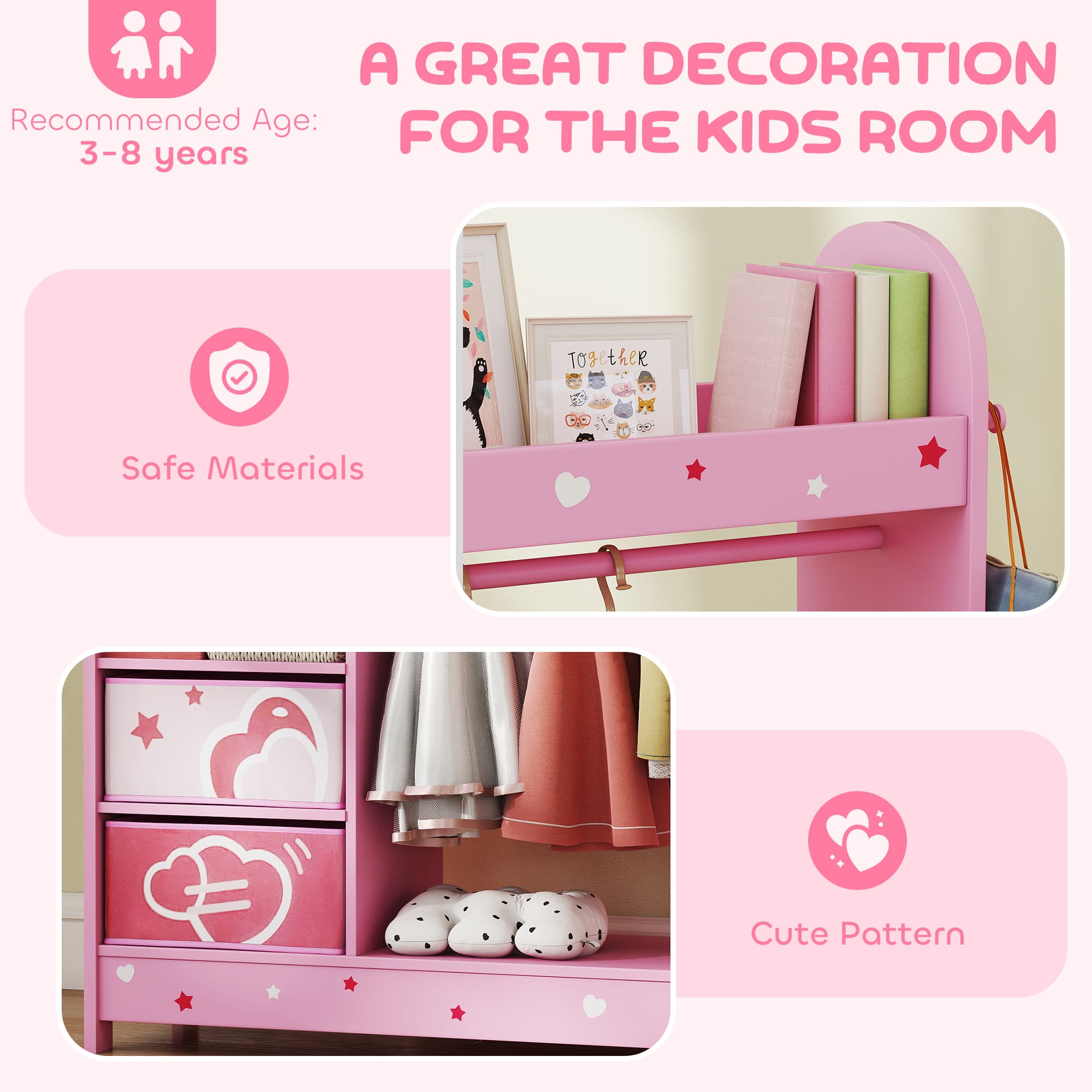 Children's Clothes Rail With Full-Length Mirror, Hanging Rail and Fabric Storage Boxes - image 3