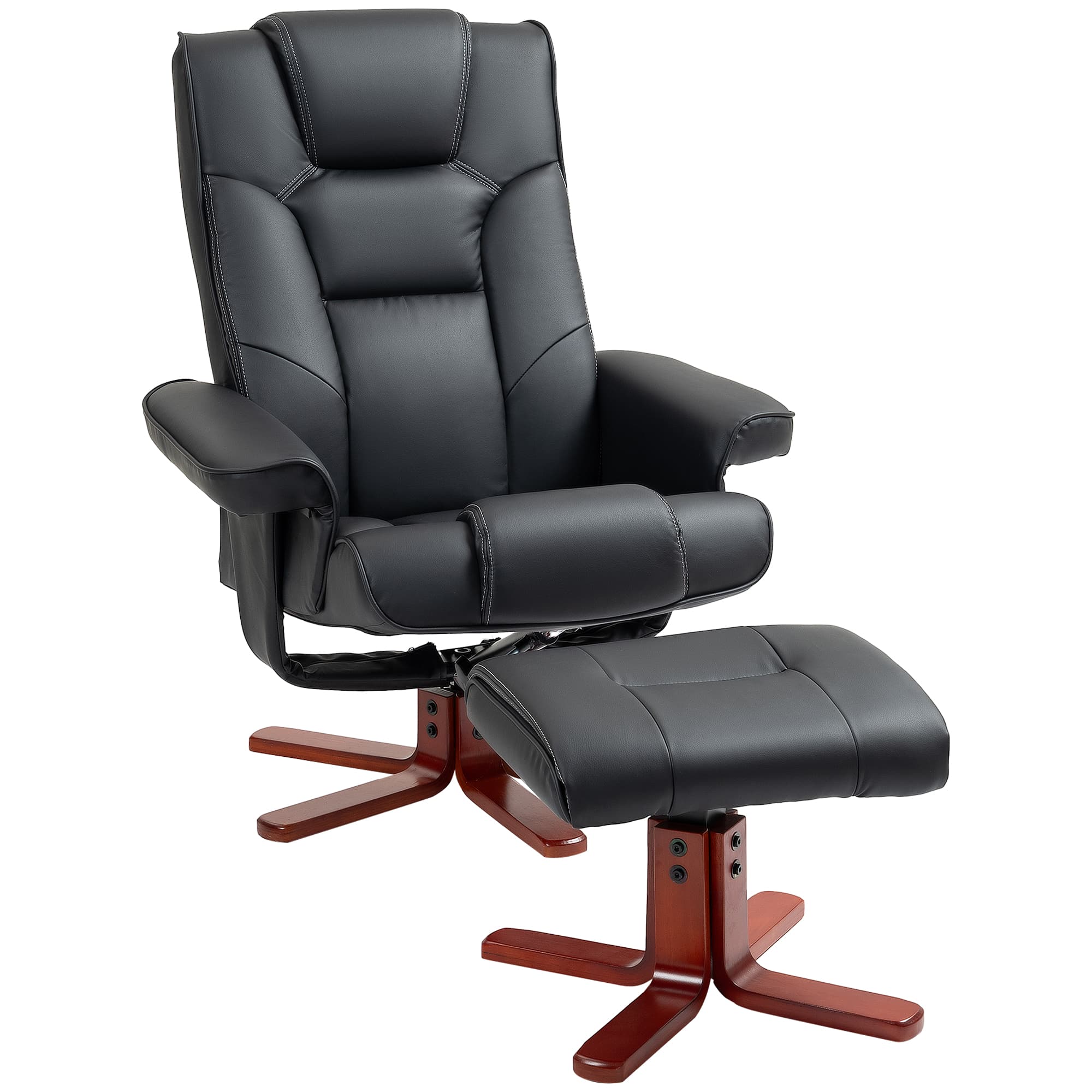 Manual Recliner Chair and Footstool in Black Faux Leather - image 10