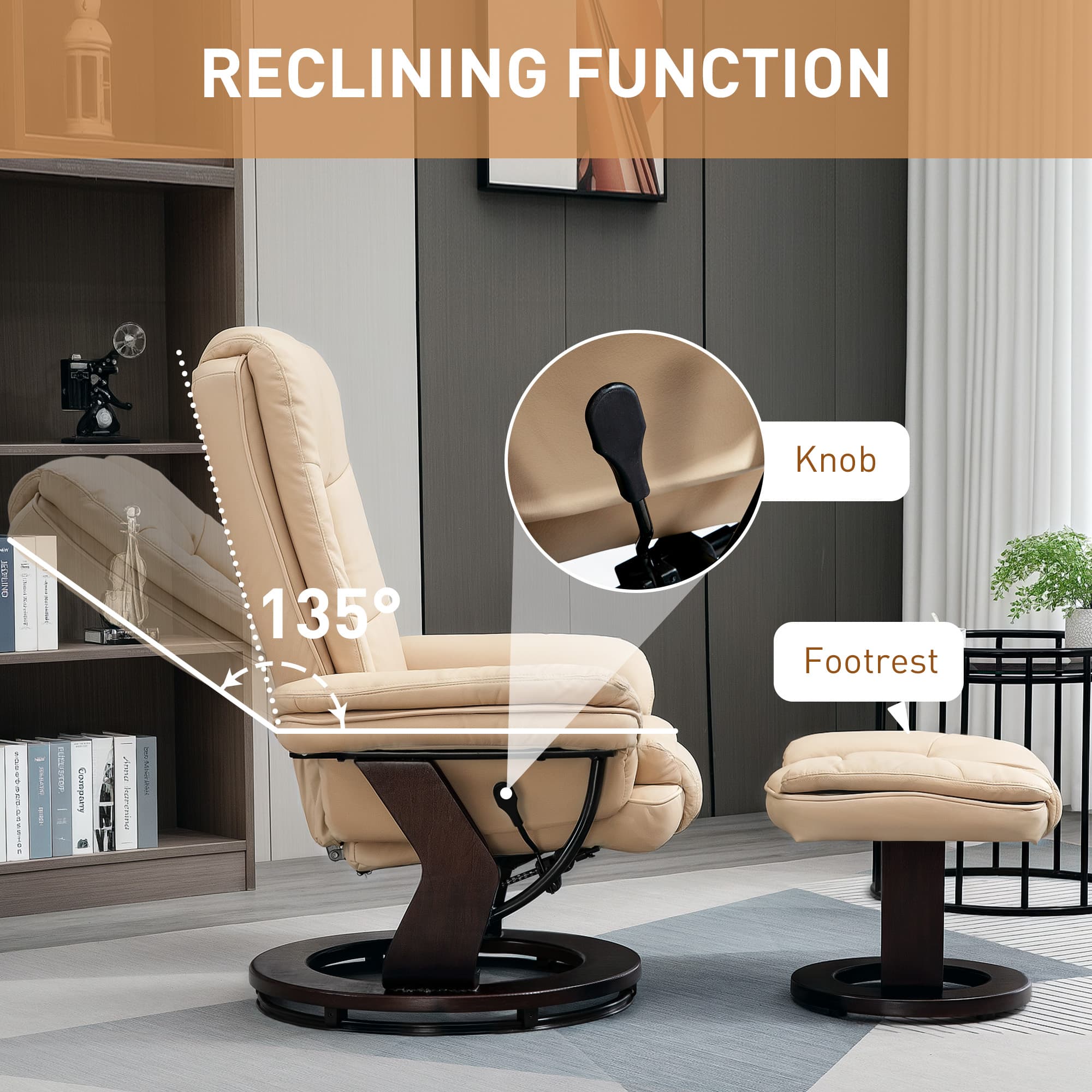 Effortless Relaxation: Beige Reclining Chair & Footstool - image 1