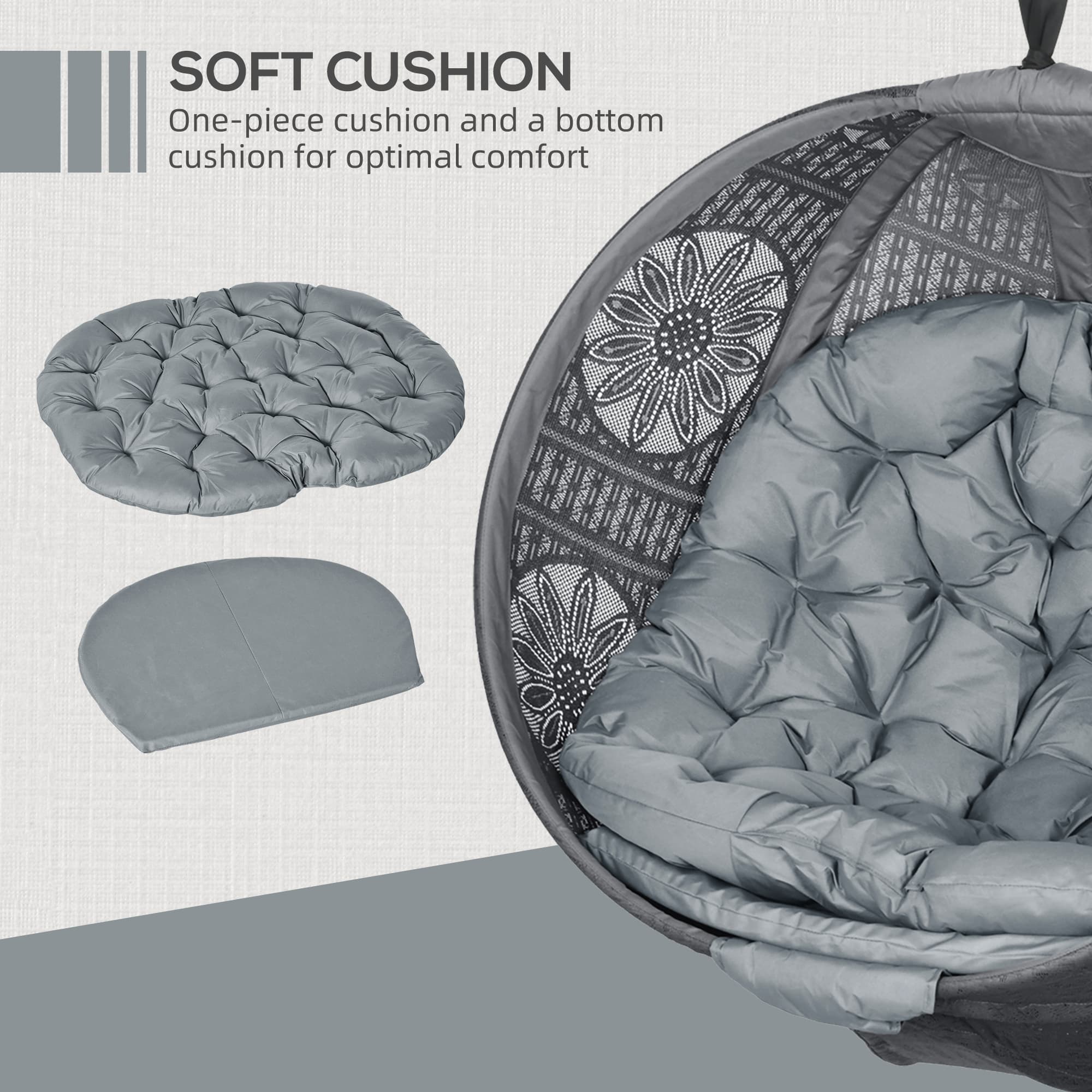 Indoor Egg Basket Chair on Steel Stand — Charcoal Grey Cushion - image 5