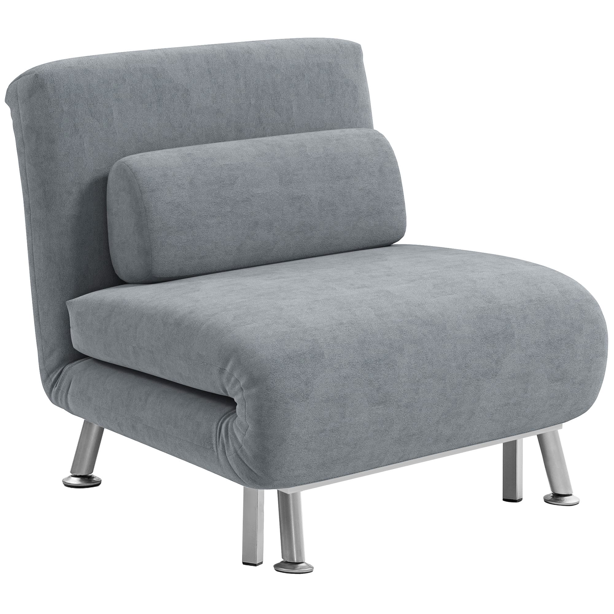 Single Velvet-Feel Sleeper Chair Bed - Grey 5-Position Recline - Grey