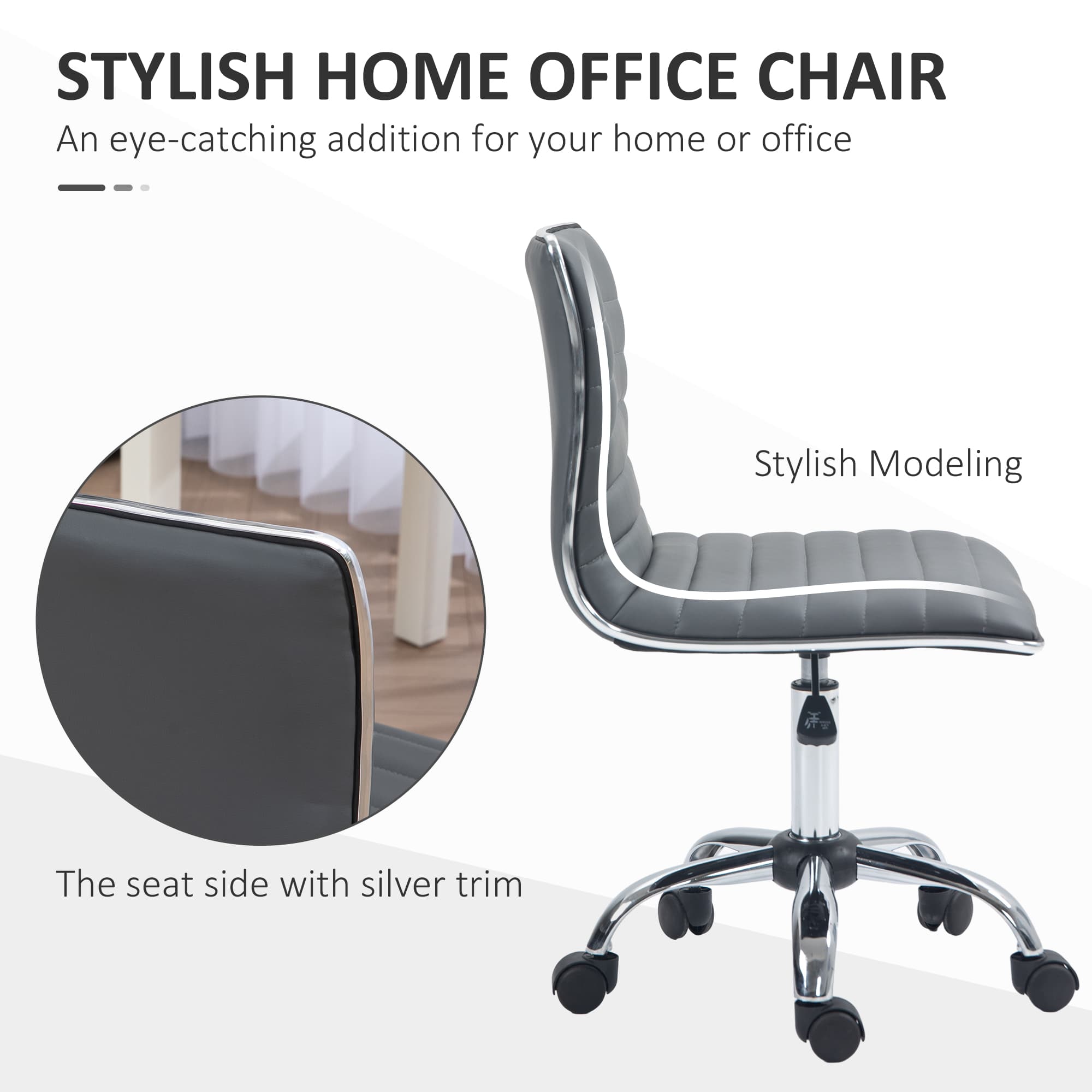 Armless Faux Leather Swivel Office Chair, Dark Grey - image 1