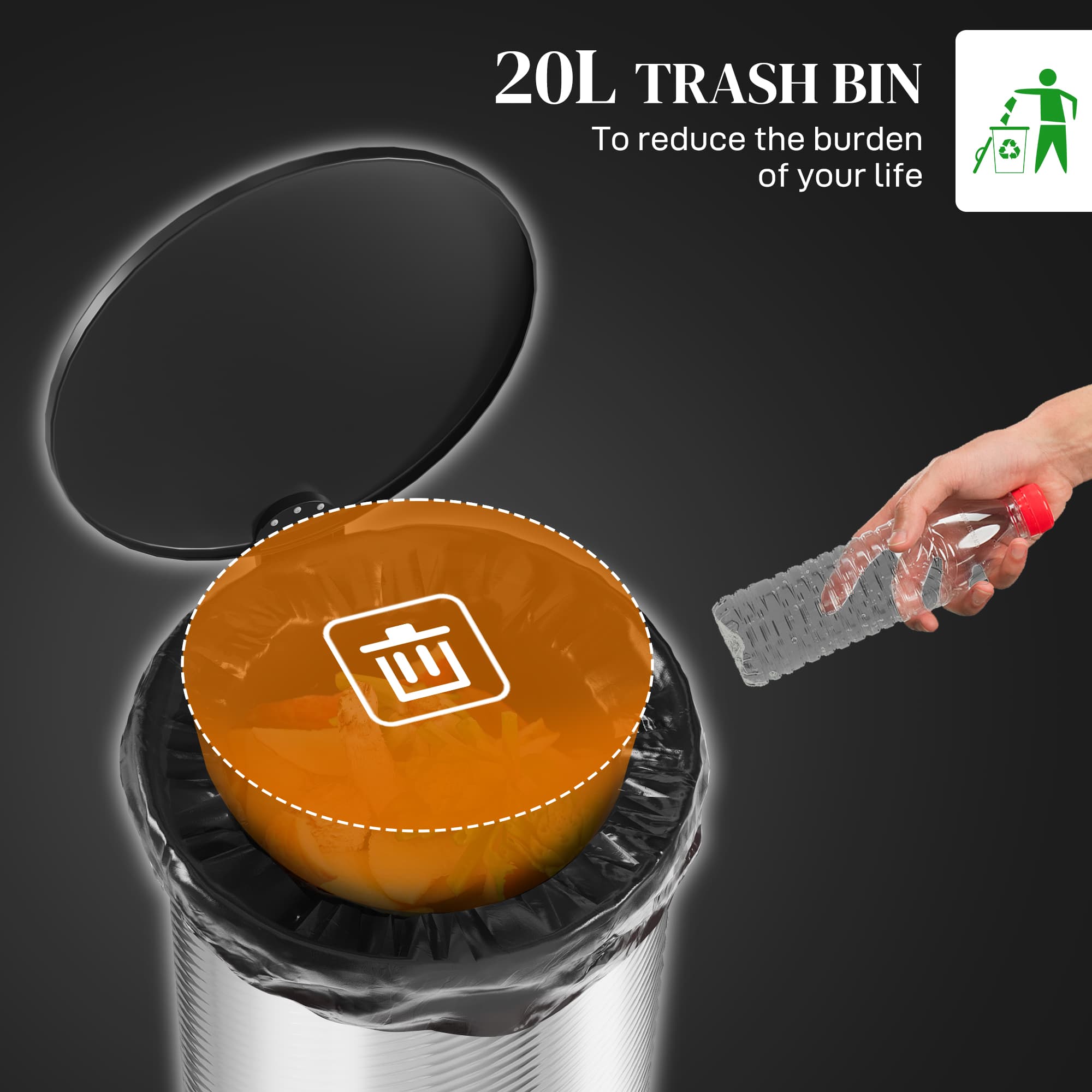 Compact 20-Litre Pedal Bin in Textured Stainless Steel - image 1