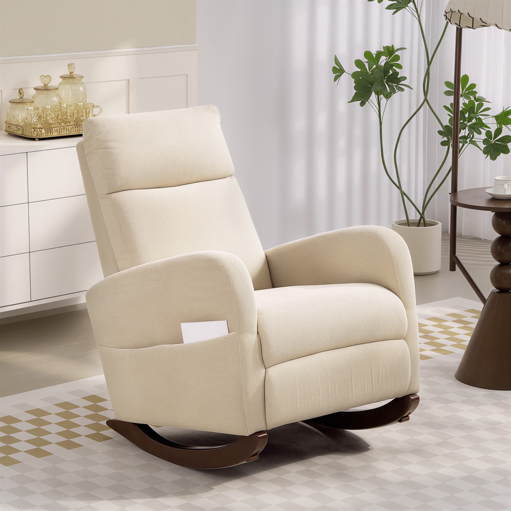 Relax in Style with the Beige Corduroy Rocking Armchair - image 4