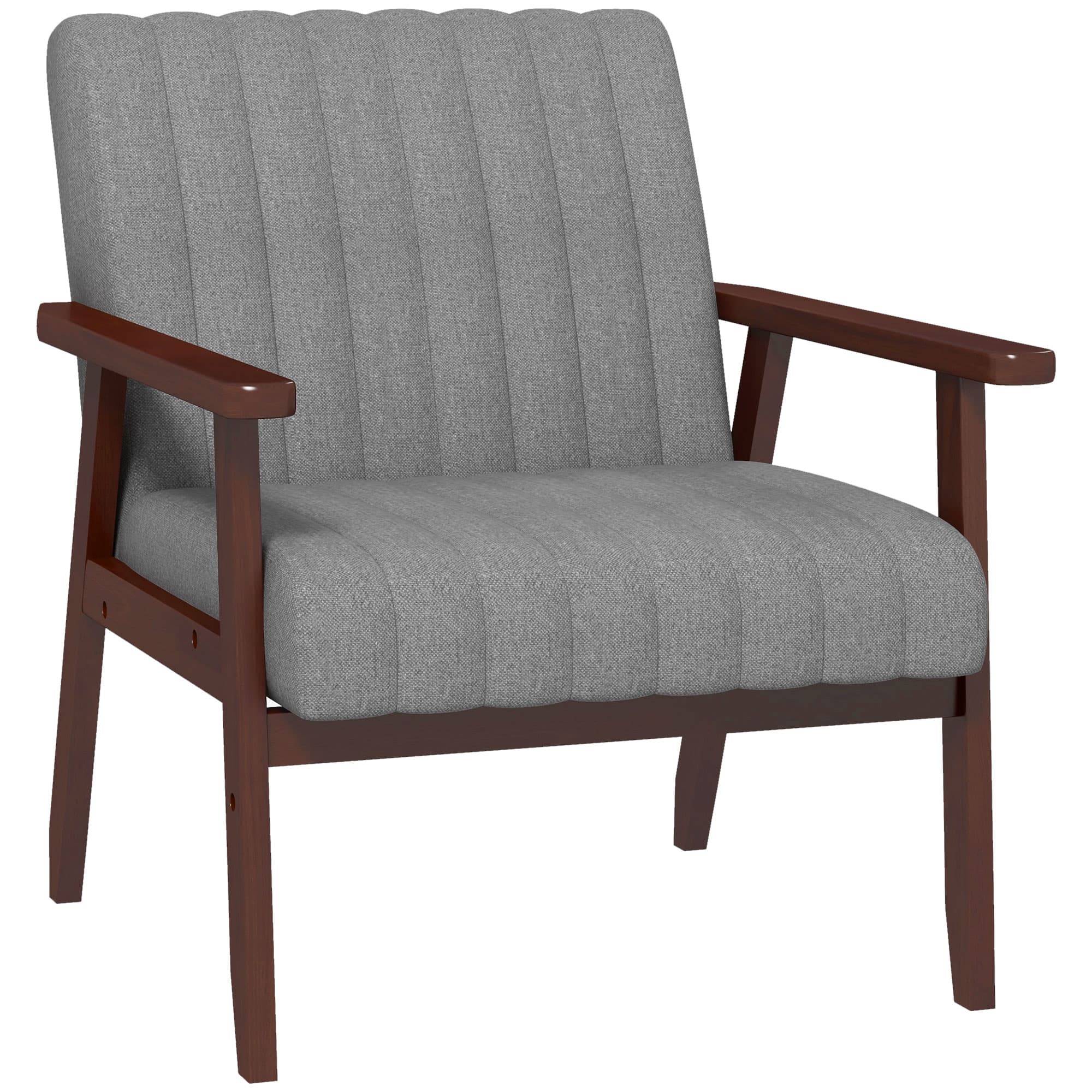 Mid-Century Accent Chair with Wooden Frame — Light Grey