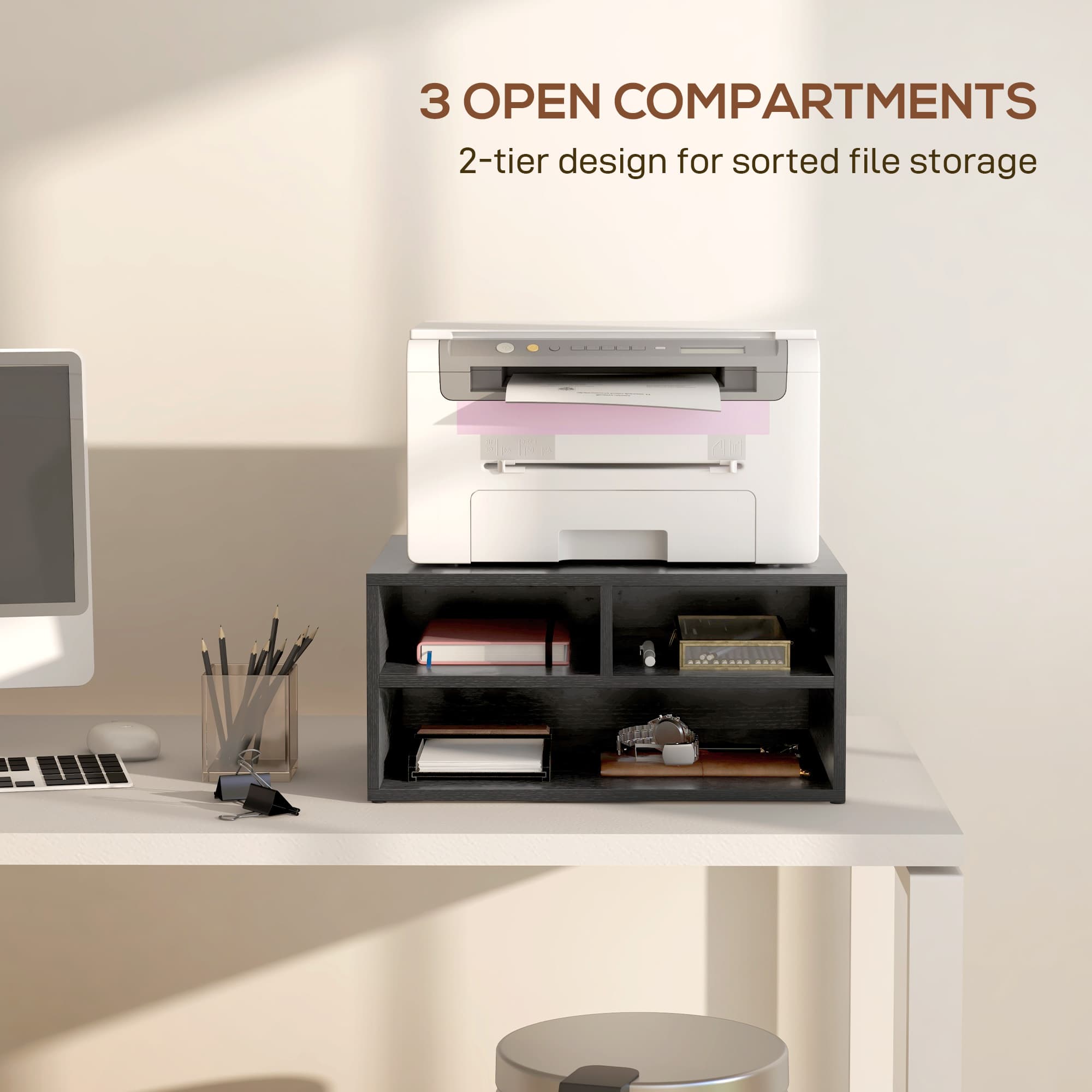 Black Three-Compartment Printer Stand for Desk Use - image 10