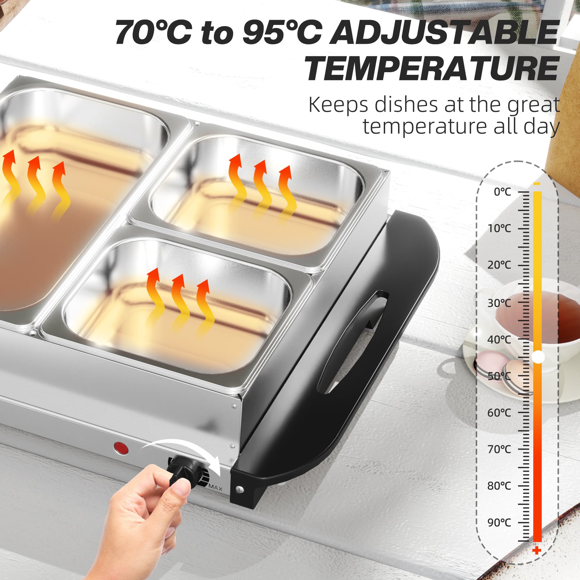 3-Section Electric Food Warmer with Clear Lids and Temperature Control - image 10