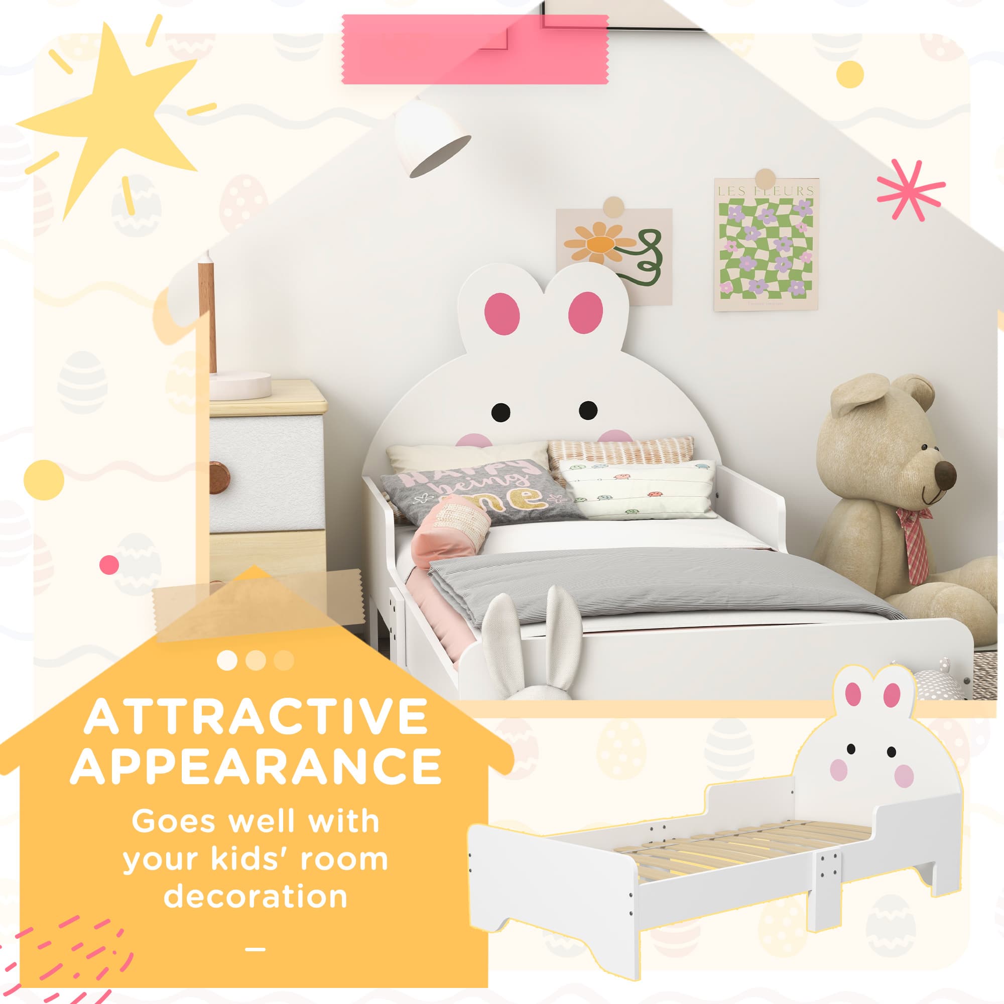 Rabbit-Design Toddler Bed with Safety Side Rails - image 5