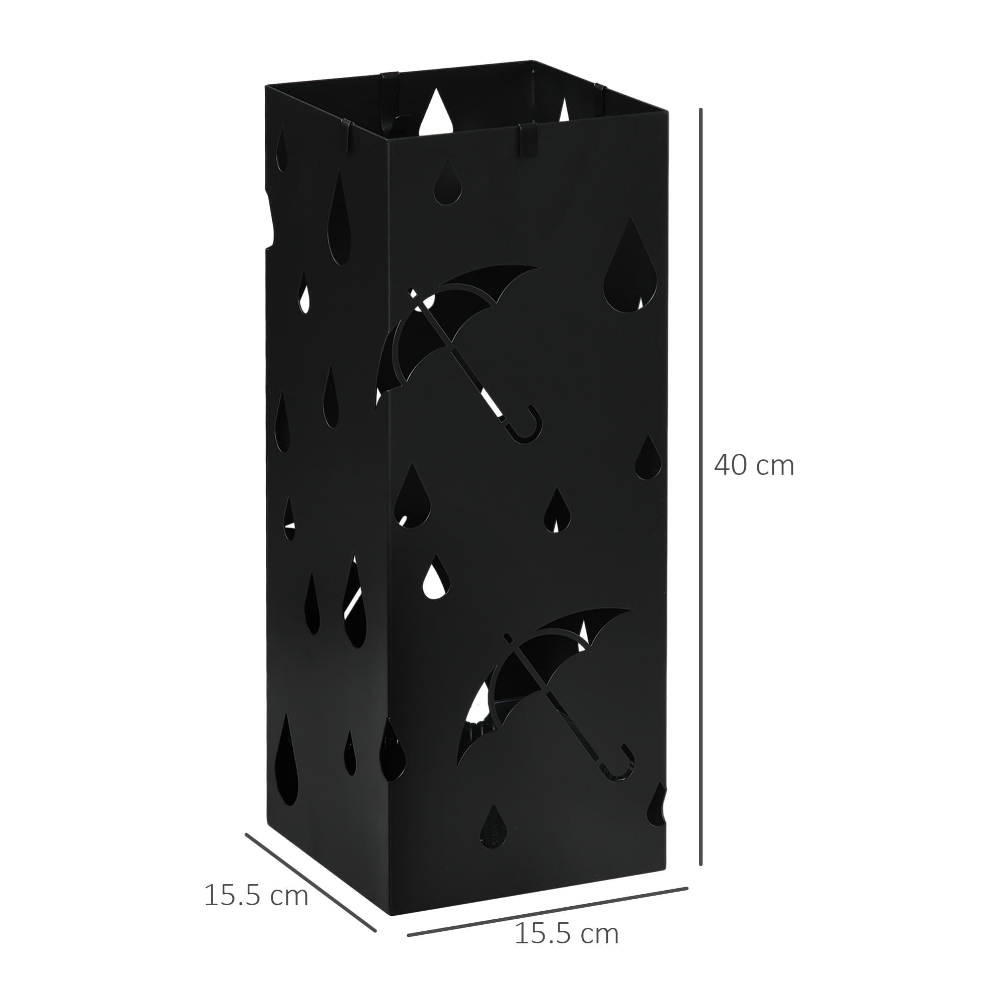 Black Steel Umbrella Stand with 4 Hooks and Removable Drip Tray - image 4