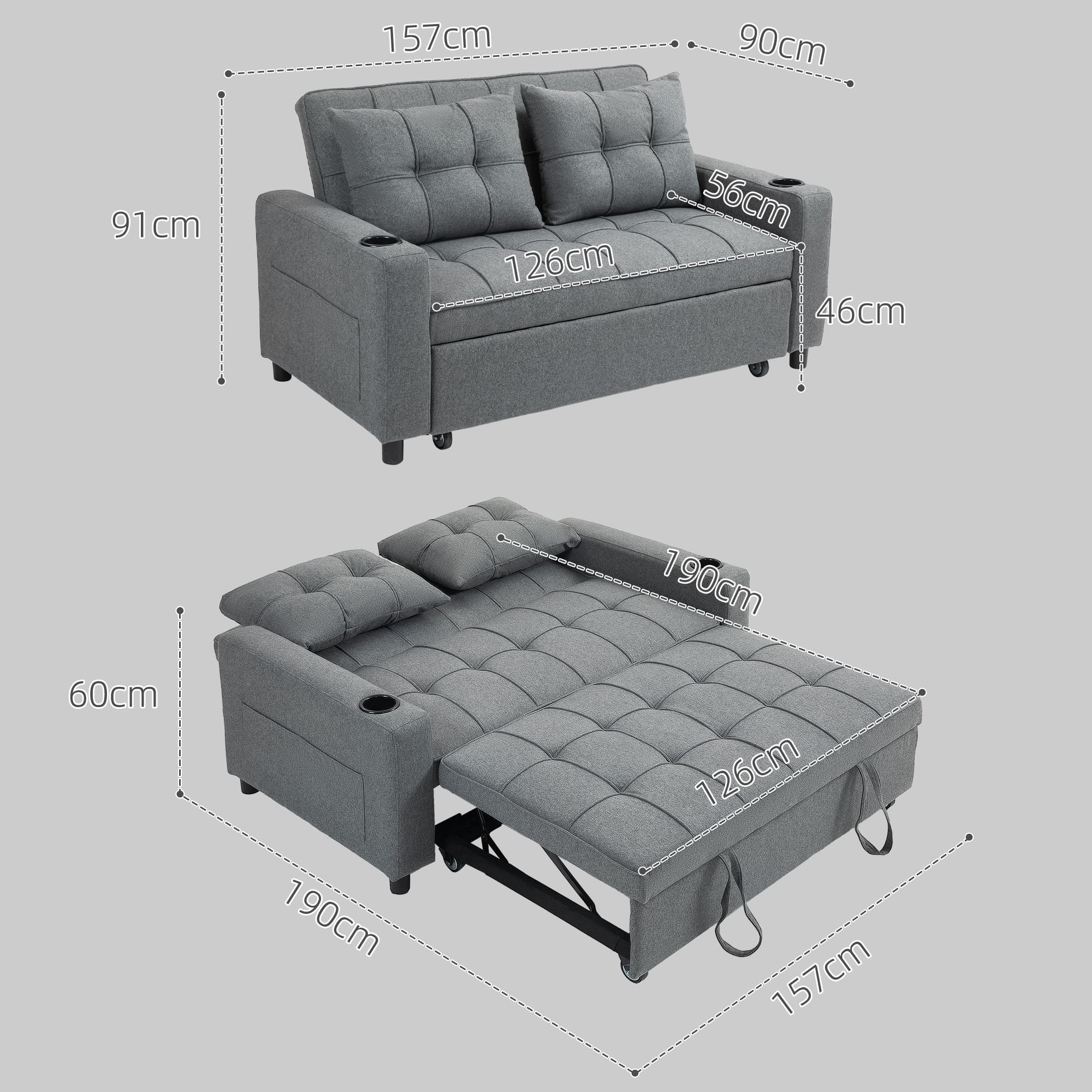 Effortless Charcoal Grey Two-Seater Pull-Out Sofa Bed - image 4