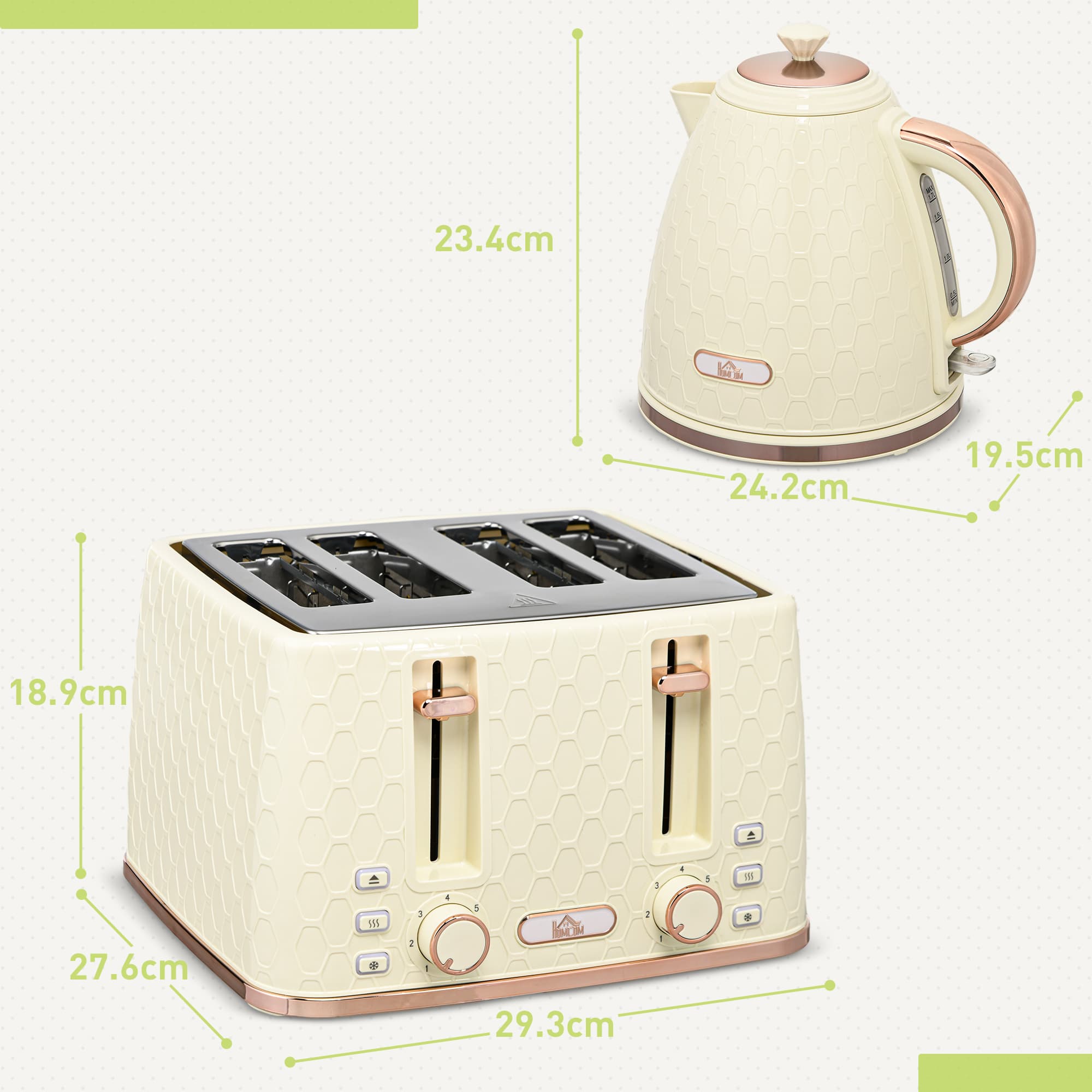 1.7L Cream Kettle and 4-Slice Toaster Set — Honeycomb Texture - image 3