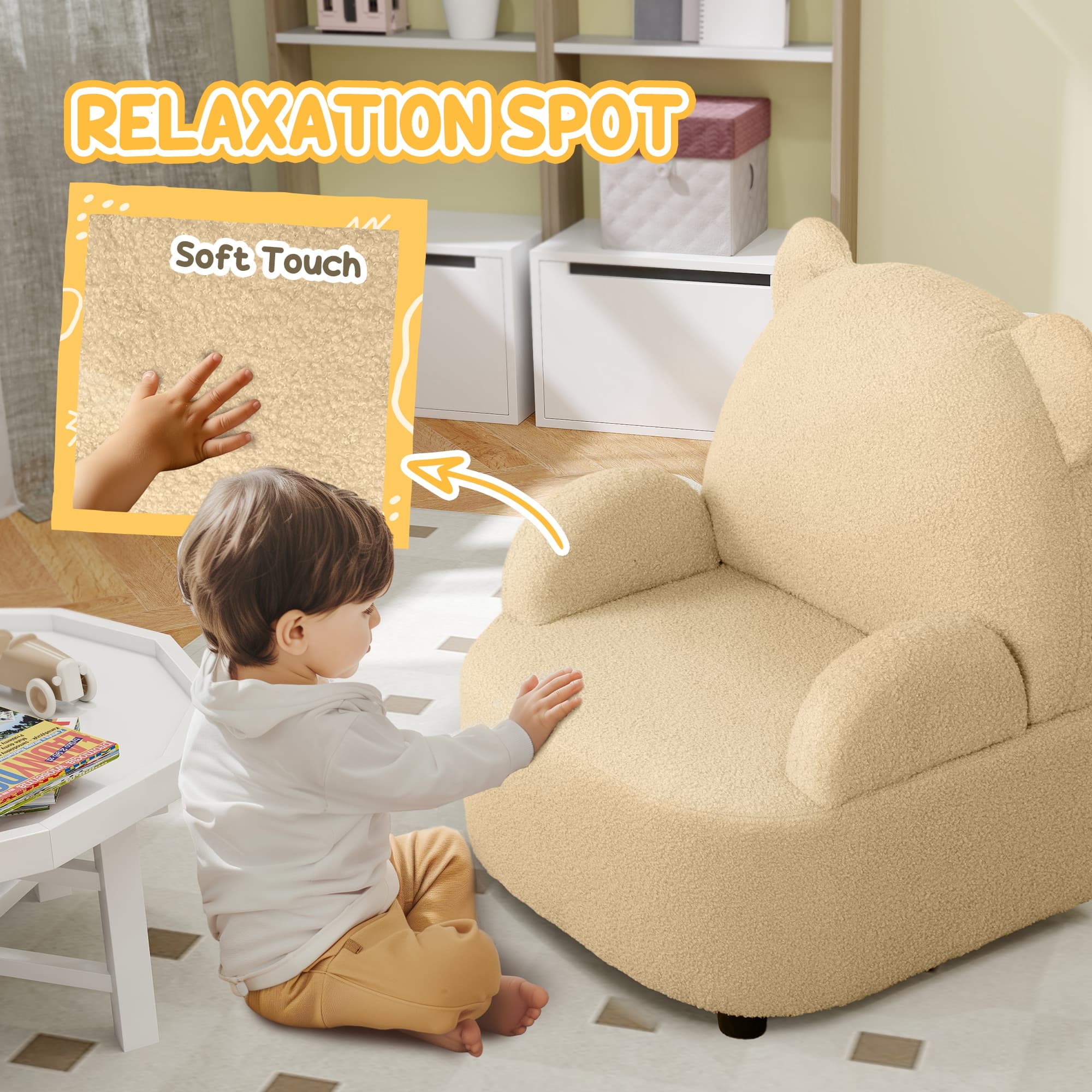 Khaki Bear-Shaped Toddler Chair with Soft Bouclé Fabric - image 4