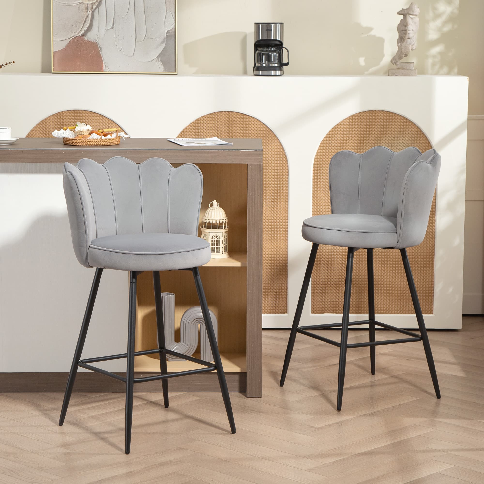 Transform Your Kitchen with Grey Lotus Velvet Bar Stools - image 1