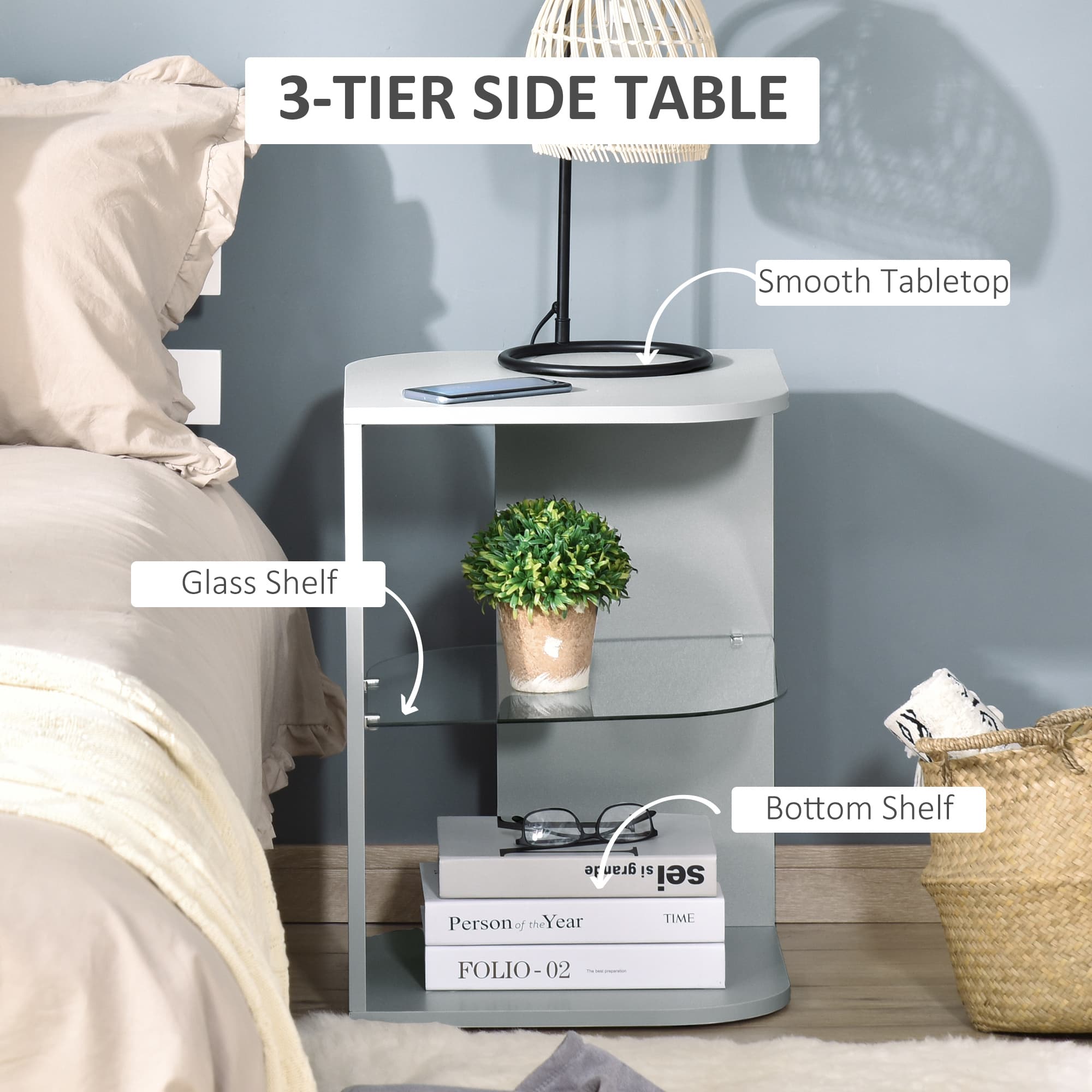 Transform Your Space with this Curved 3-Tier Grey Nightstand - image 5