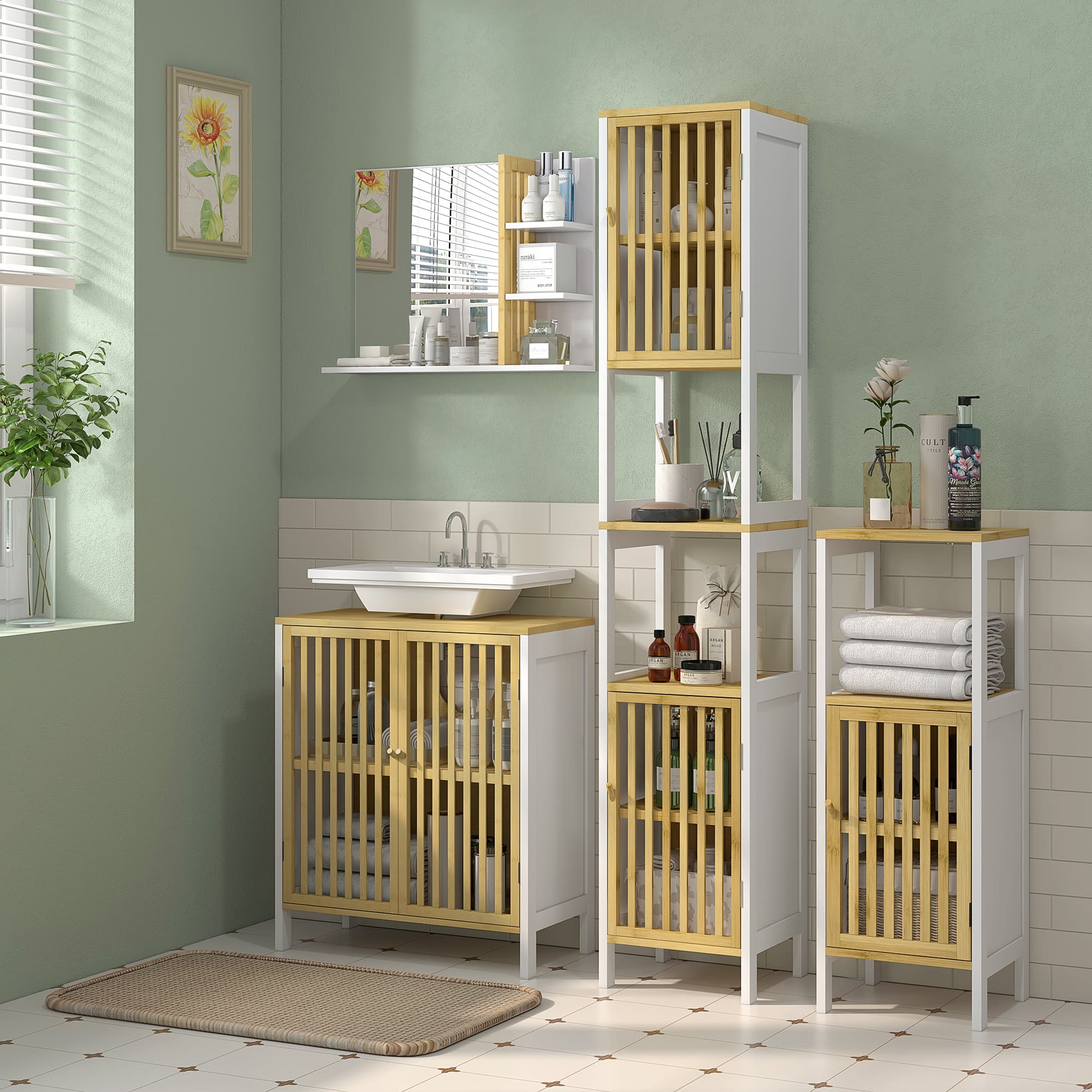 White bamboo-blend under sink cabinet - image 9
