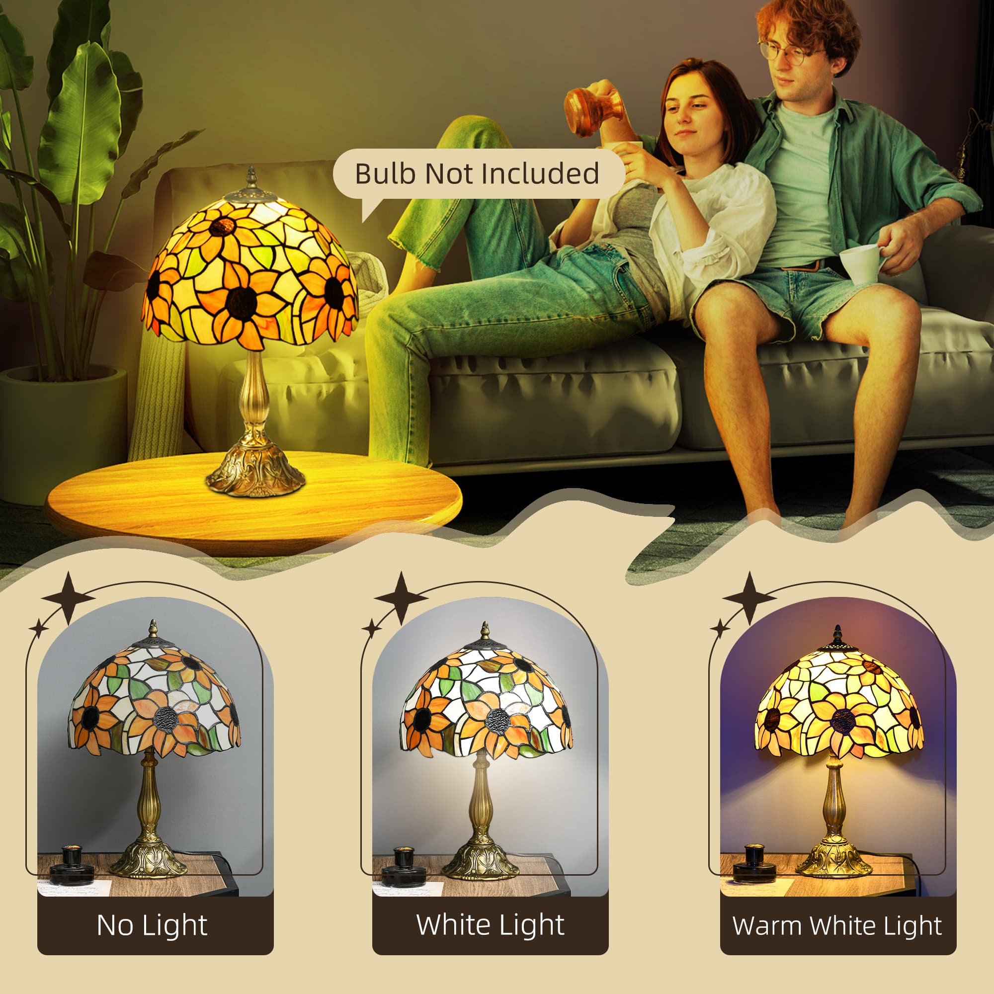 Handmade Sunflower Stained Glass Lamp for Bedside Tables - image 2