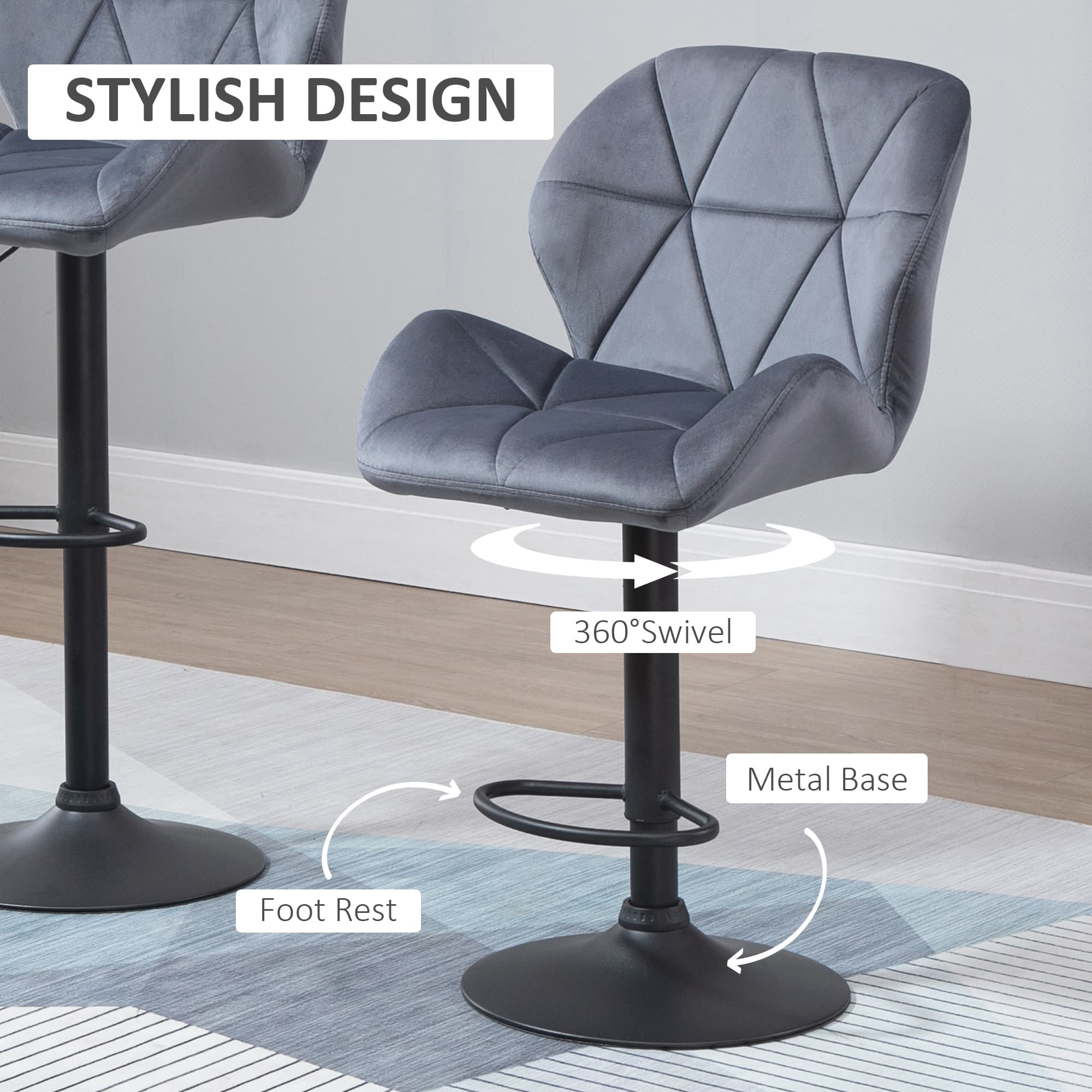 Effortless Comfort: Dark Grey Velvet Adjustable Bar Stools - image 2