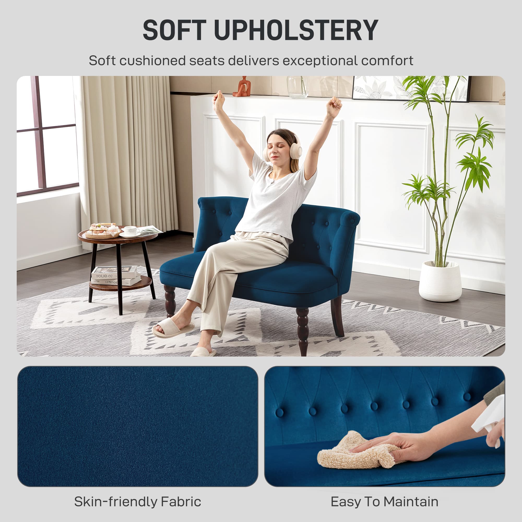 Discover Plush Comfort: Dark Blue Velvet 2-Seater Wingback Sofa - image 1