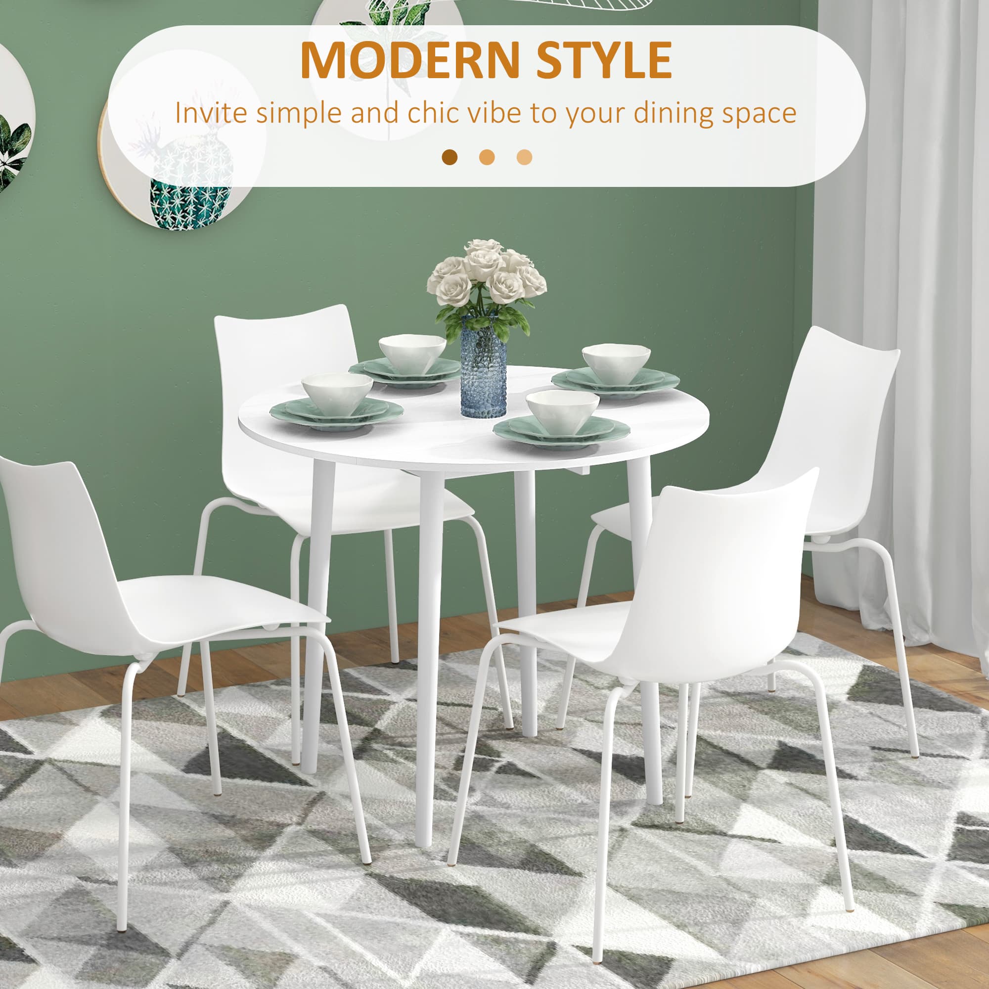 Round Drop Leaf Table for Four — White, Compact Dining - image 1