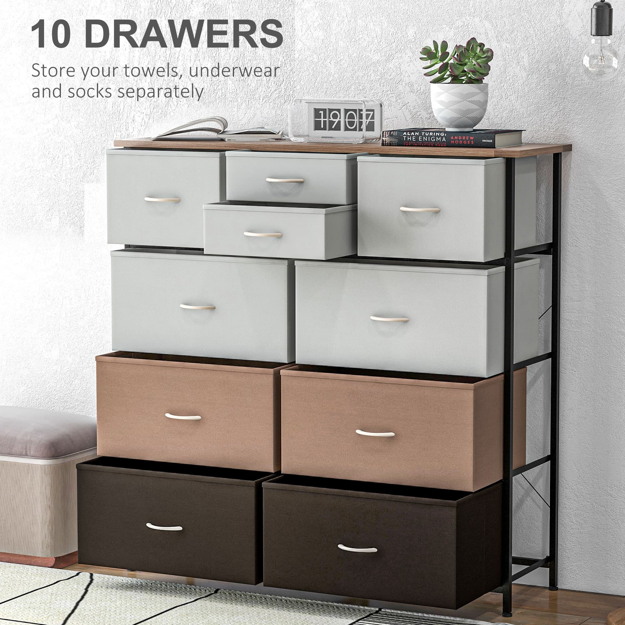 10-Drawer Dresser with Fabric Bins and Steel Frame - image 1