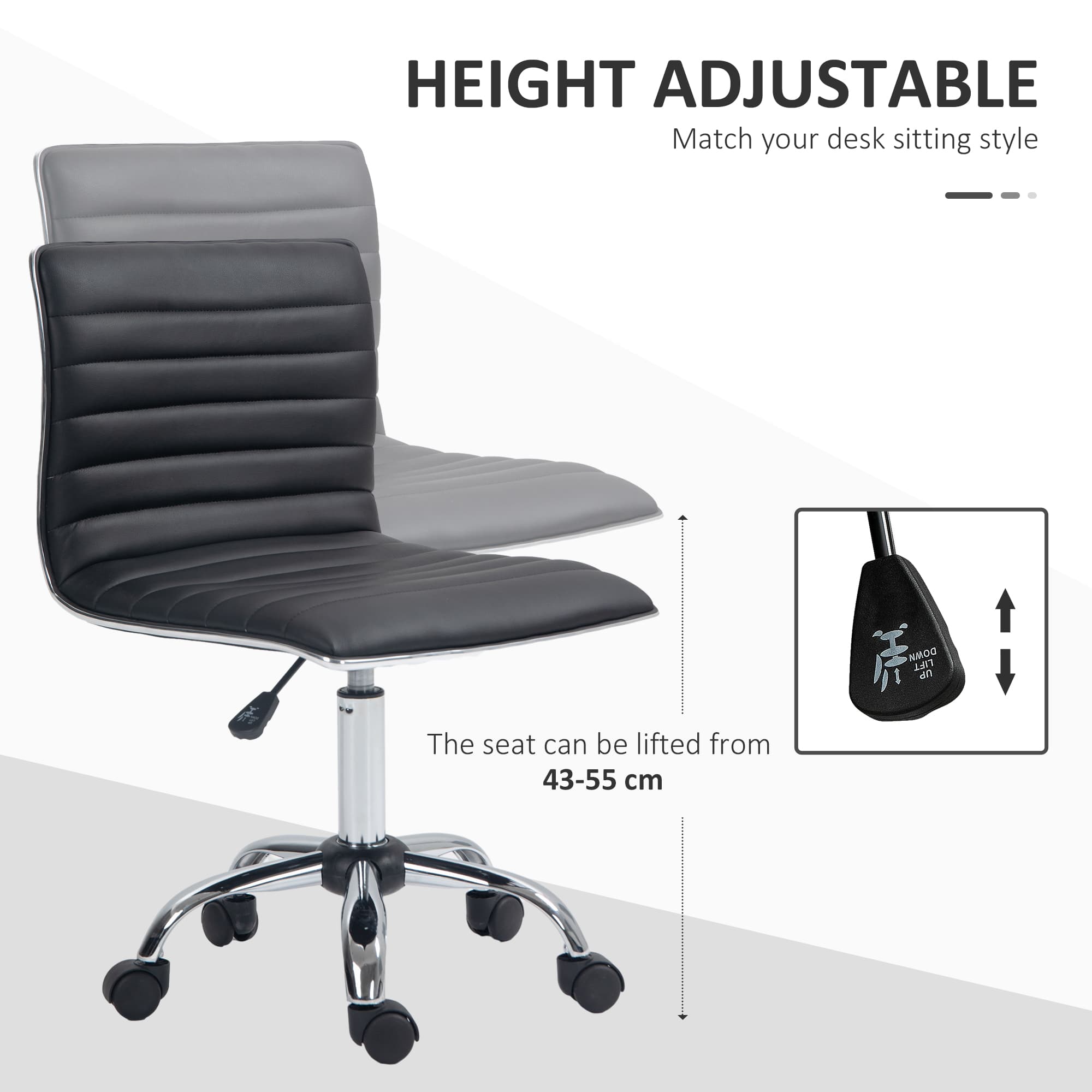 Armless Faux Leather Swivel Office Chair in Black - image 3