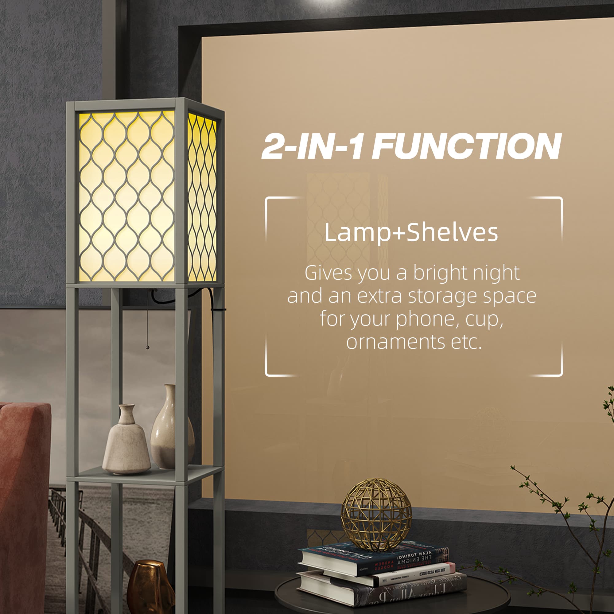 Effortless Style: Light Grey Floor Lamp with Shelves - image 4