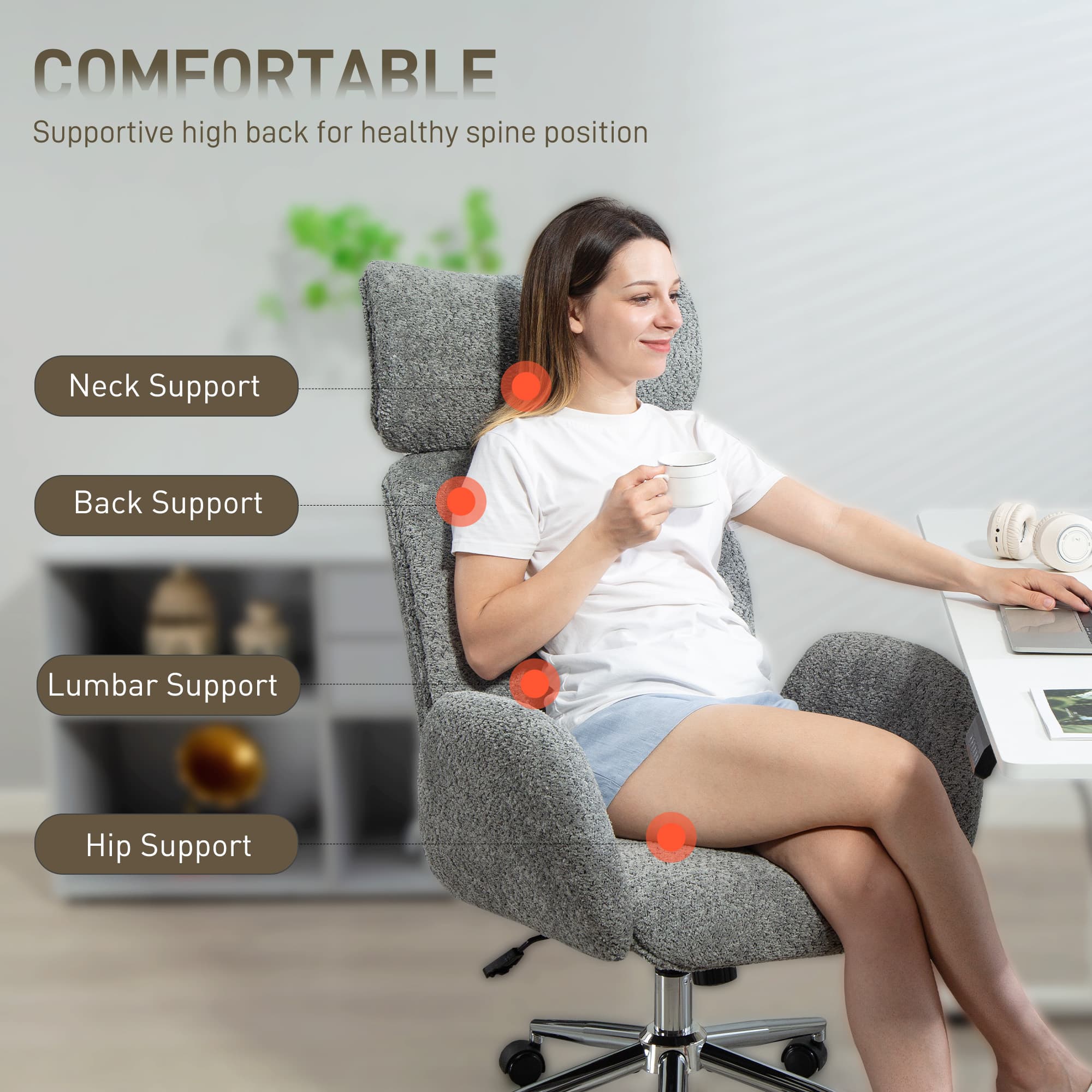 Premium Charcoal Grey Boucle Ergonomic Office Chair - image 3