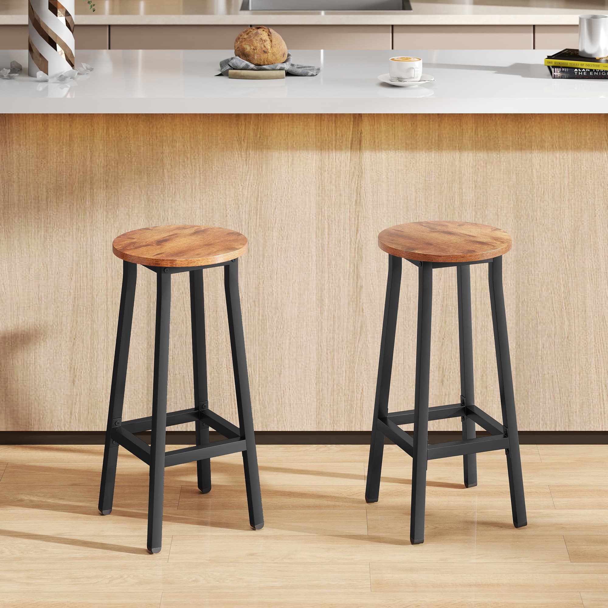 Effortless Industrial Style: Set of 2 Rustic Brown Bar Stools - image 3
