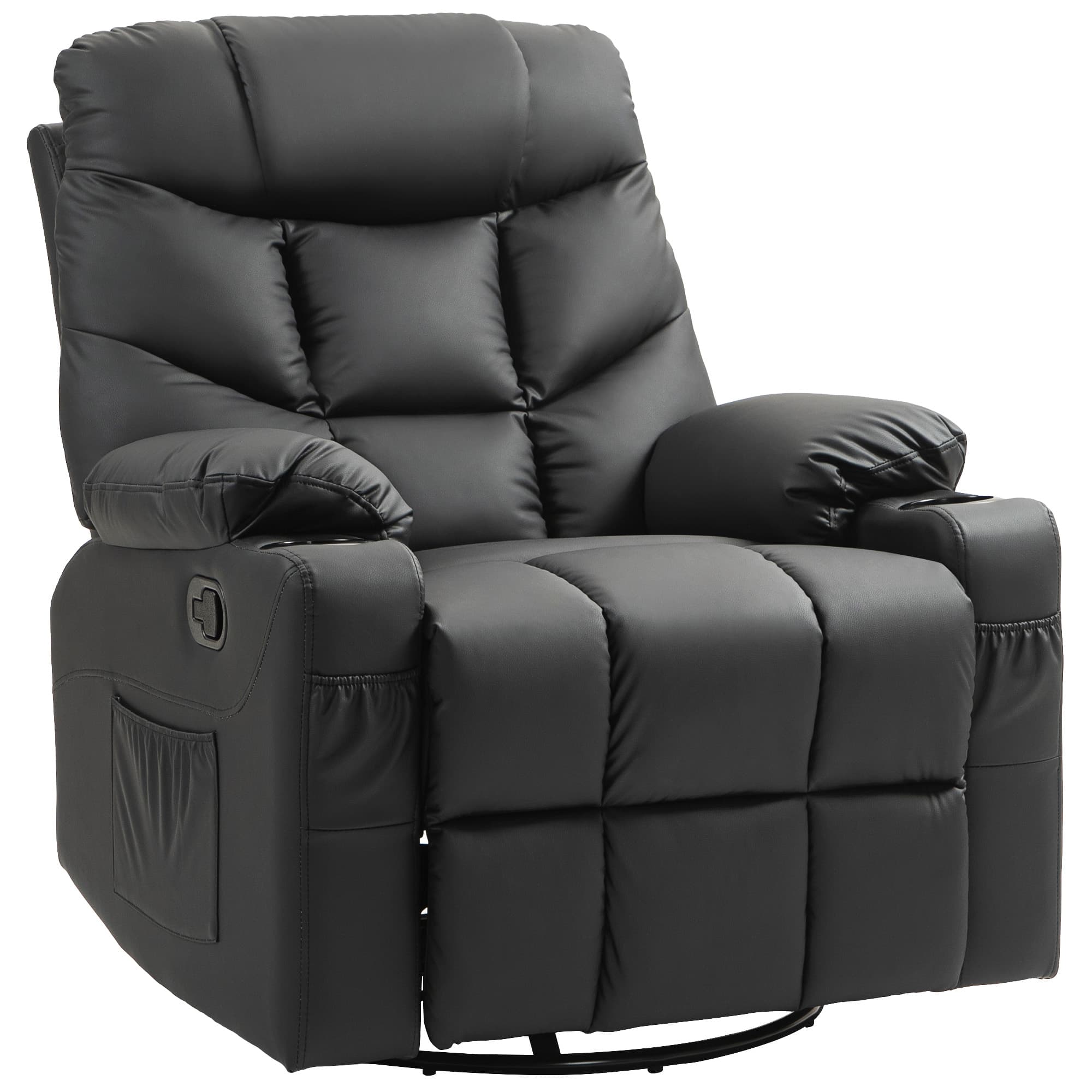 Effortless Comfort: Black Faux Leather Swivel Recliner