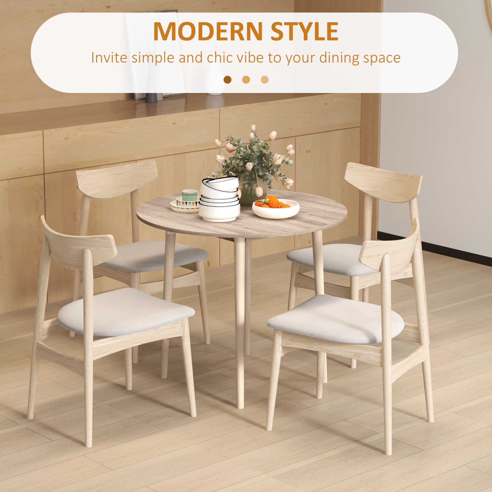 Round Drop Leaf Dining Table for 4, Natural Finish - image 3