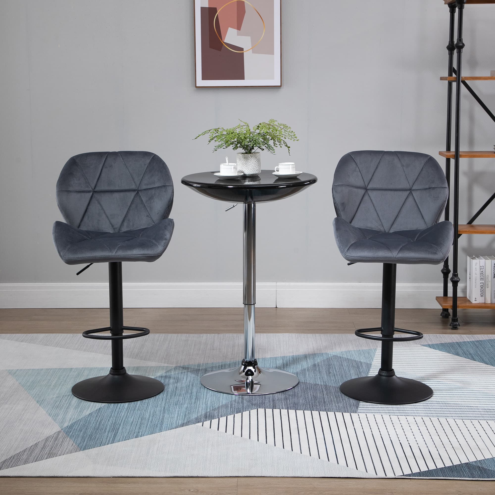Effortless Comfort: Dark Grey Velvet Adjustable Bar Stools - image 1