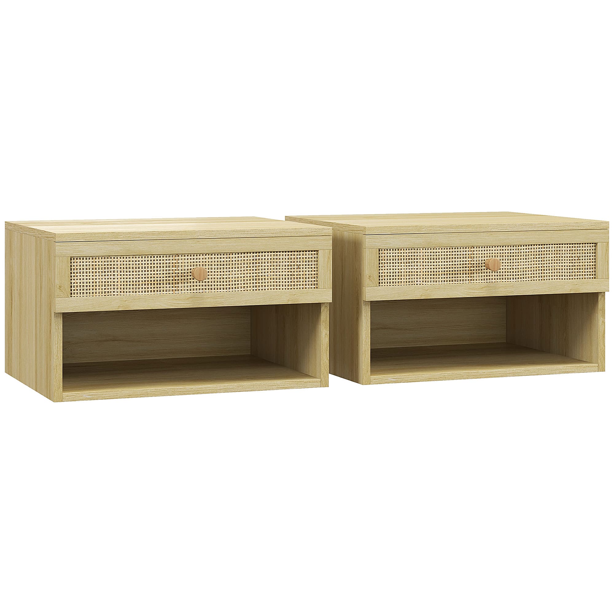 Floating Bedside Tables with Rattan Drawers – Set of 2 - image 8