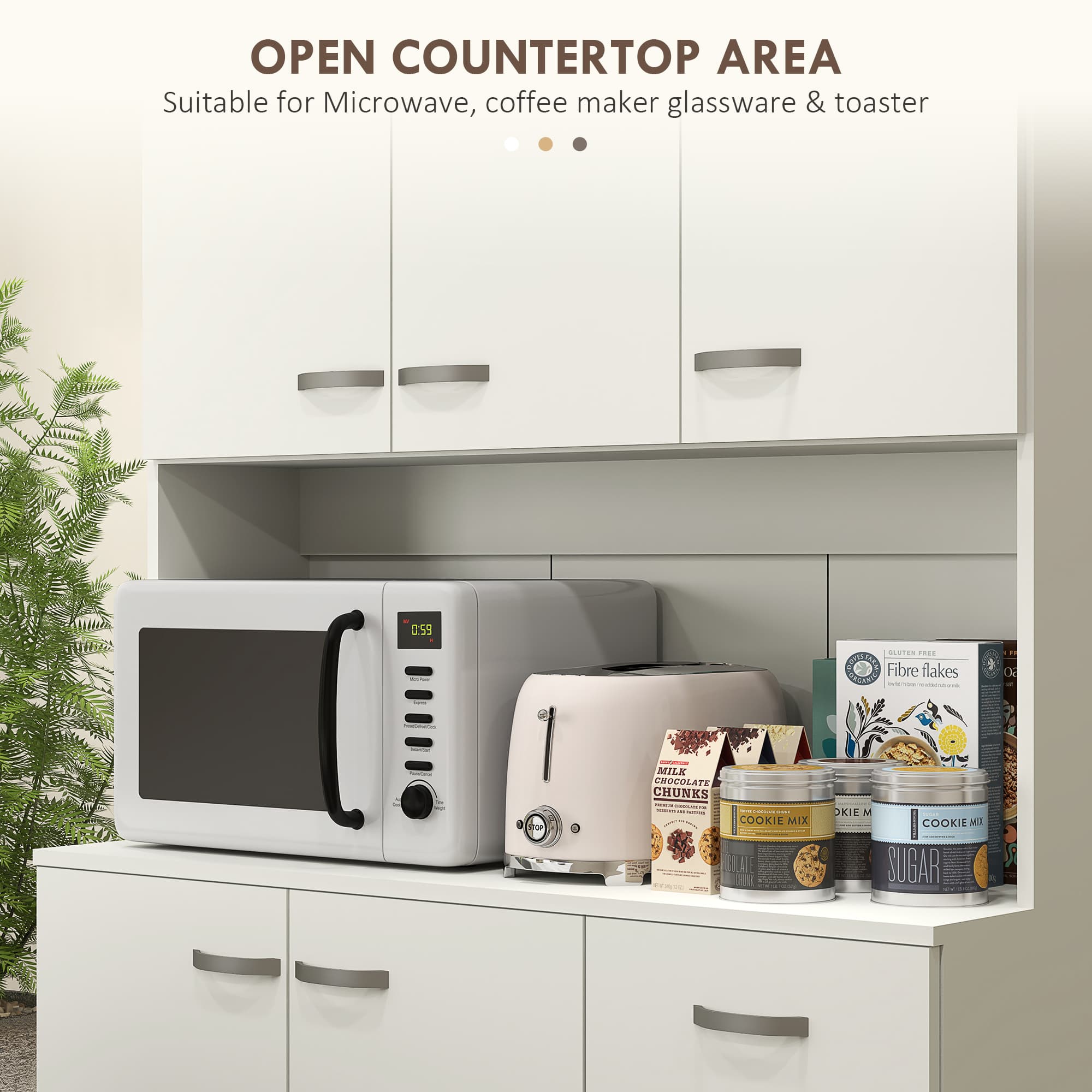A tall white pantry cabinet with open hutch and generous storage - image 2