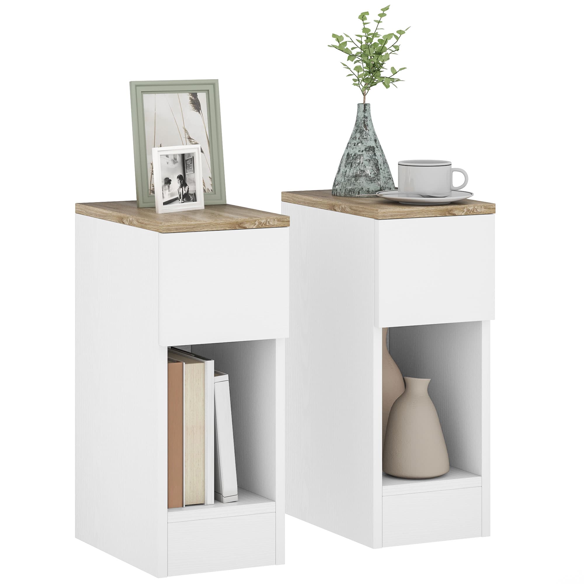 Transform Your Space with Two Slim White Bedside Tables - White