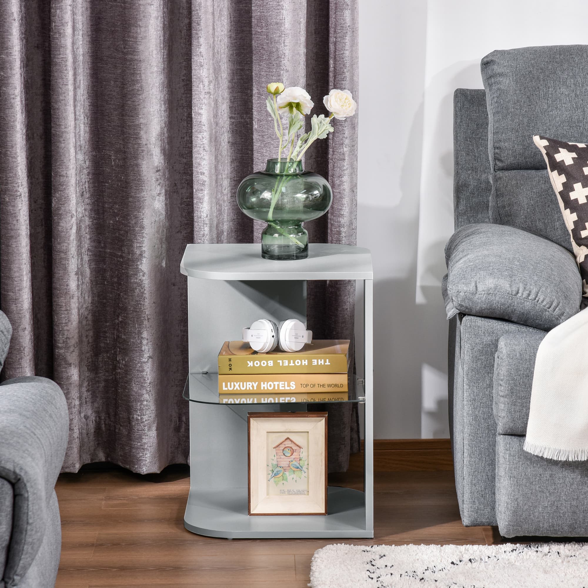 Transform Your Space with this Curved 3-Tier Grey Nightstand - image 4