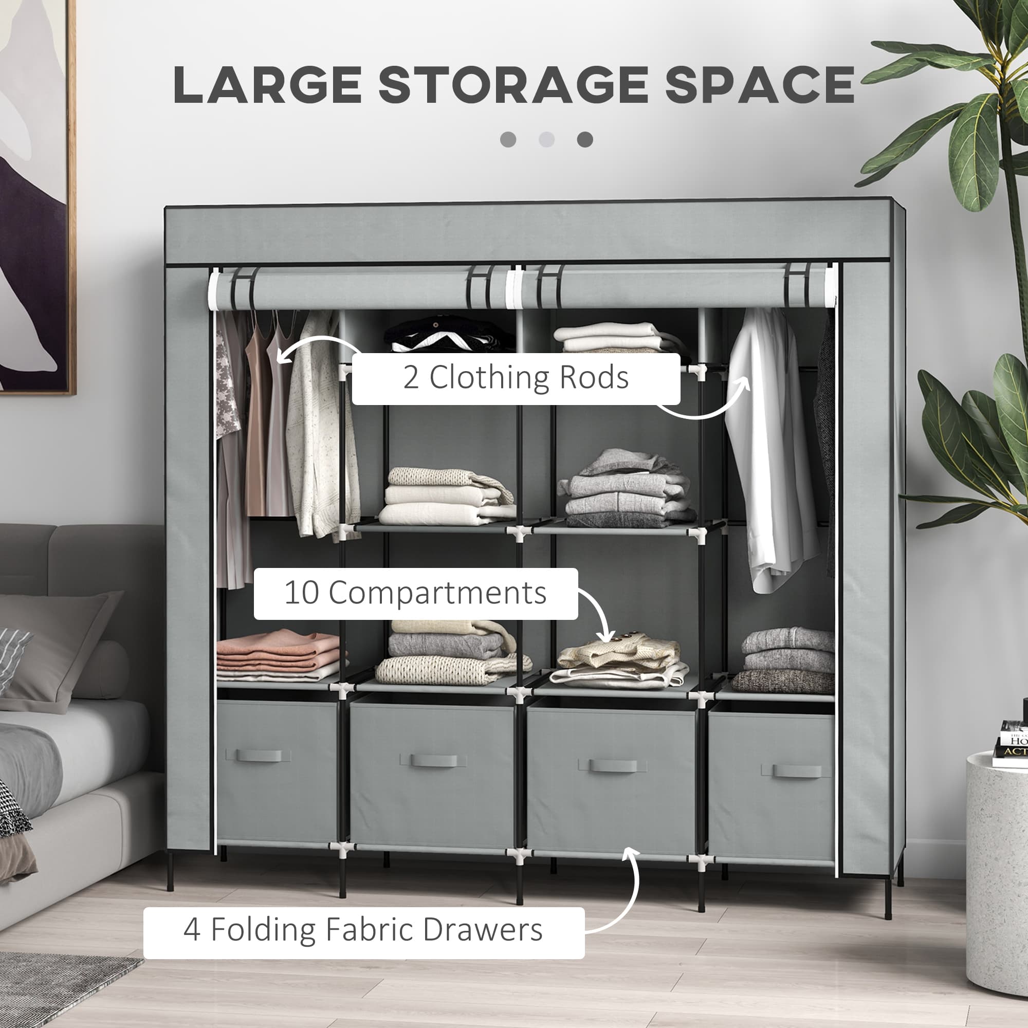 Effortless Storage: Dark Grey Portable Fabric Wardrobe - image 2