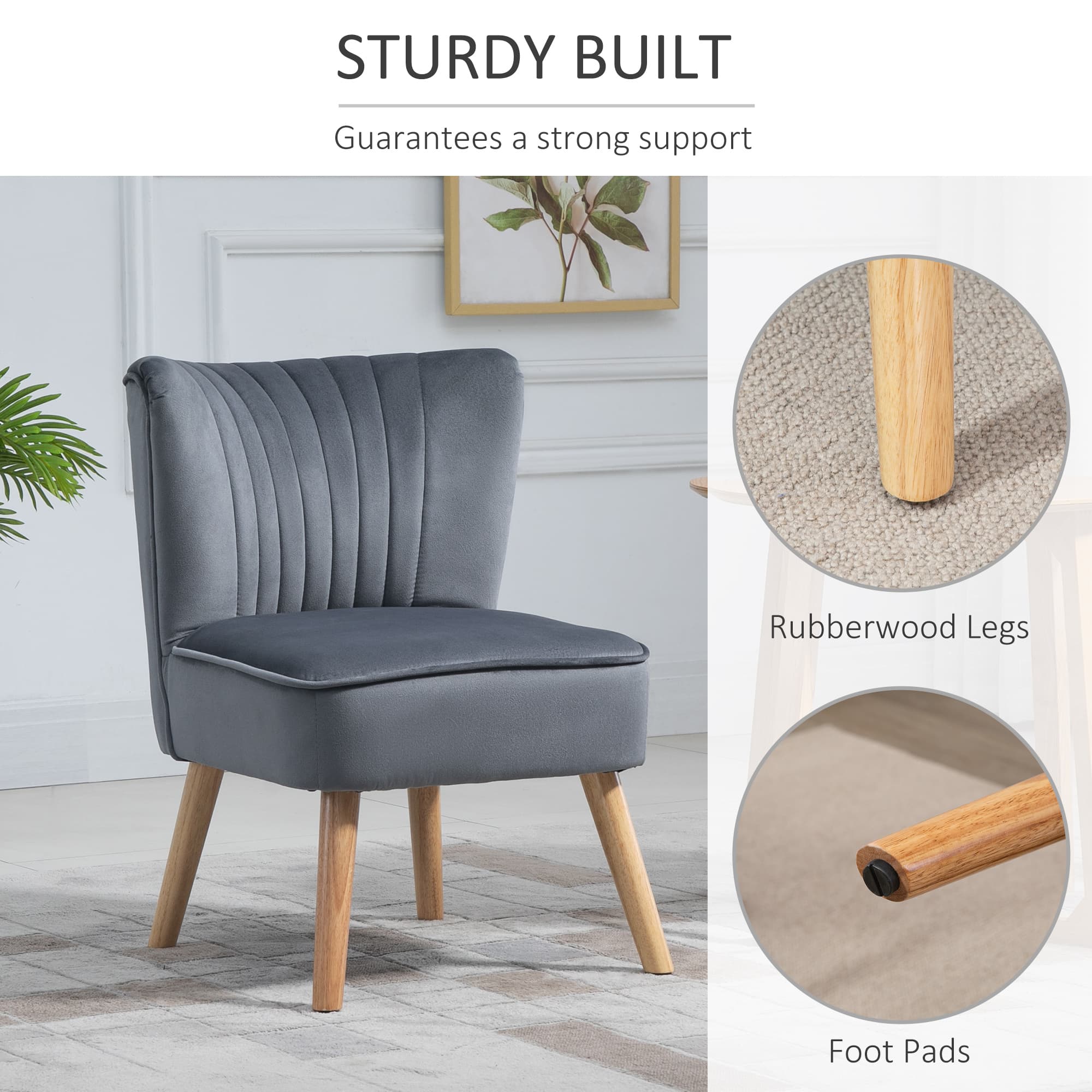 Pair of Grey Velvet Tub-Style Accent Chairs with Wooden Legs - image 2