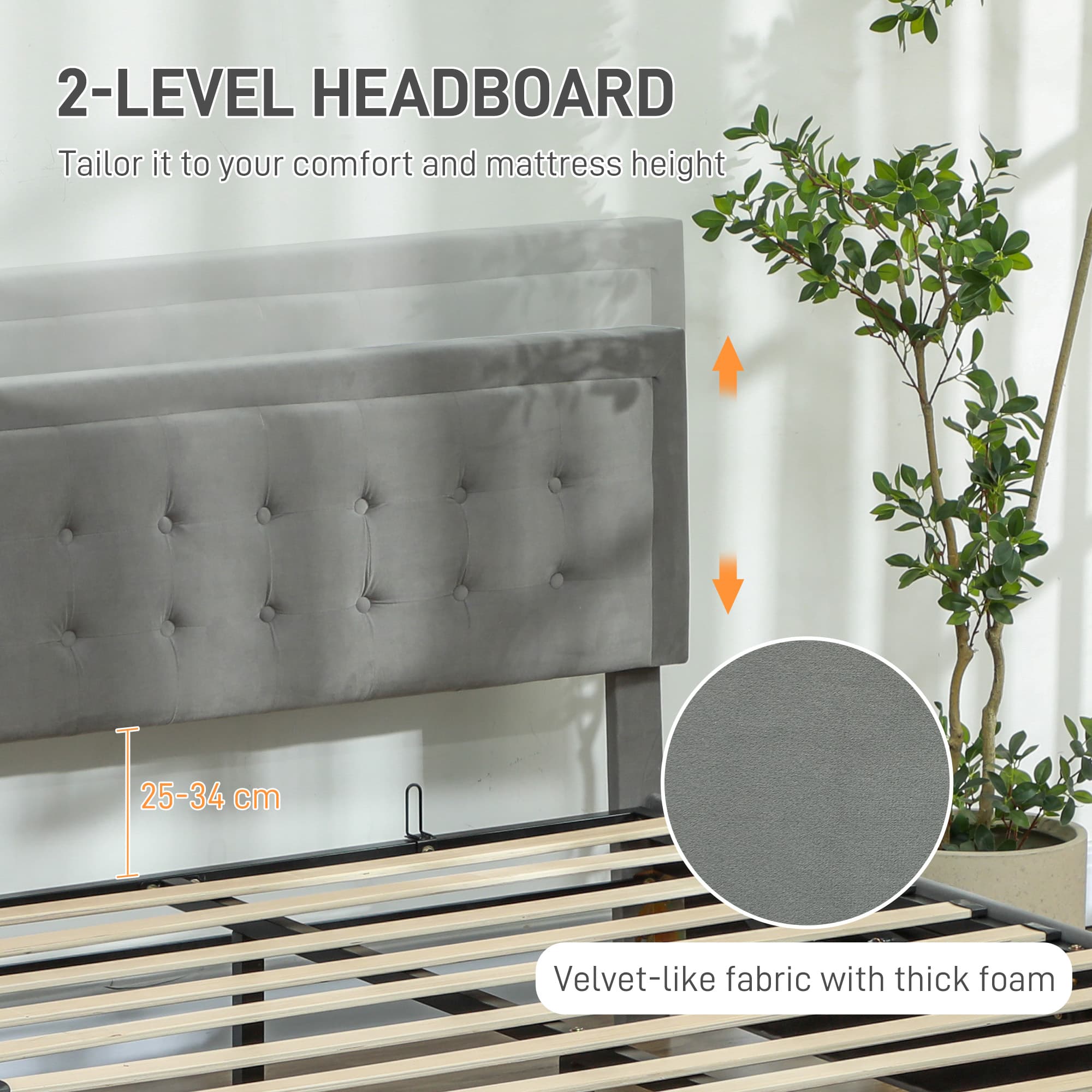 Grey Velvet Double Ottoman Bed with Front Storage Drawer - image 1