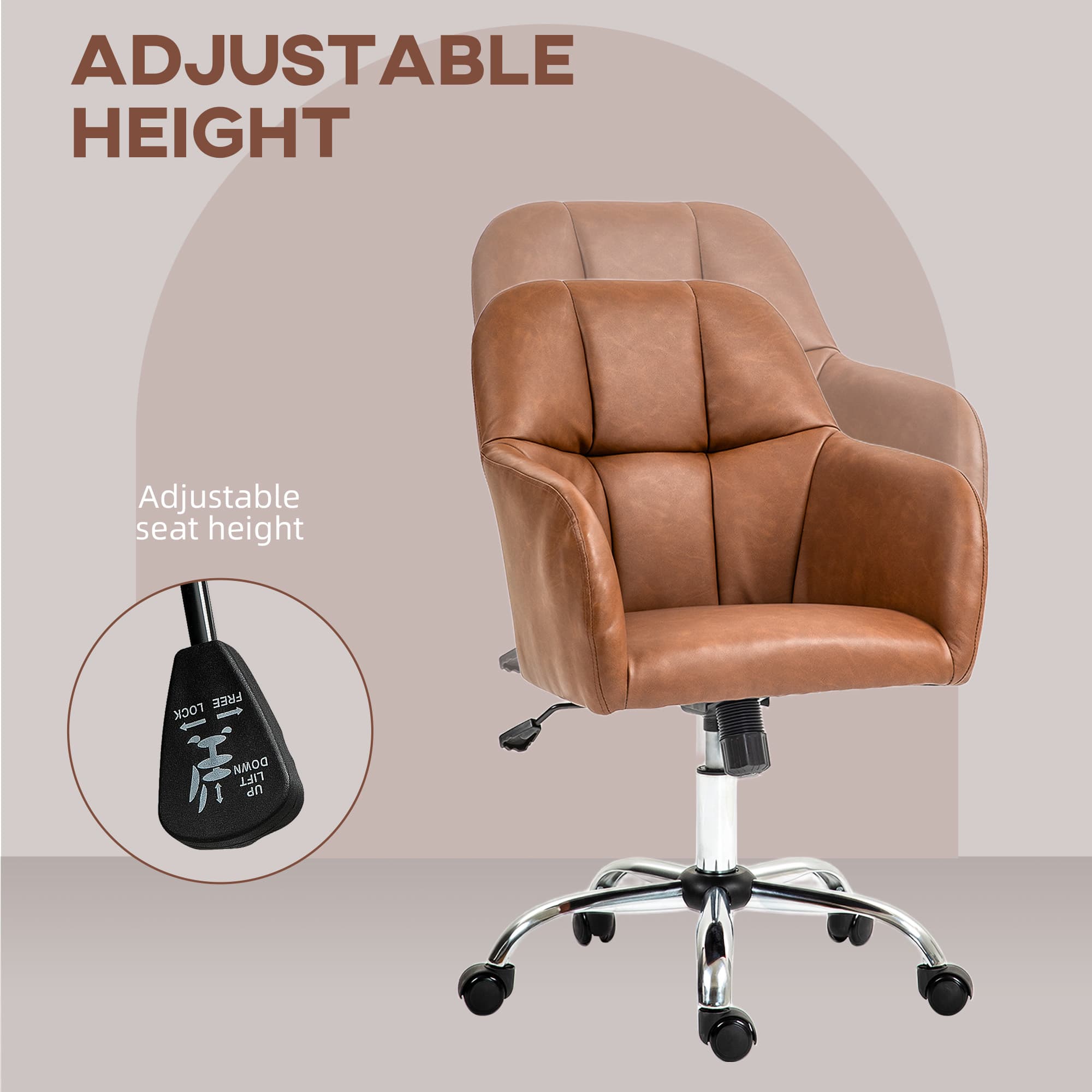 Tan Faux Leather Tub Office Chair on Chrome Five-Star Base - image 2