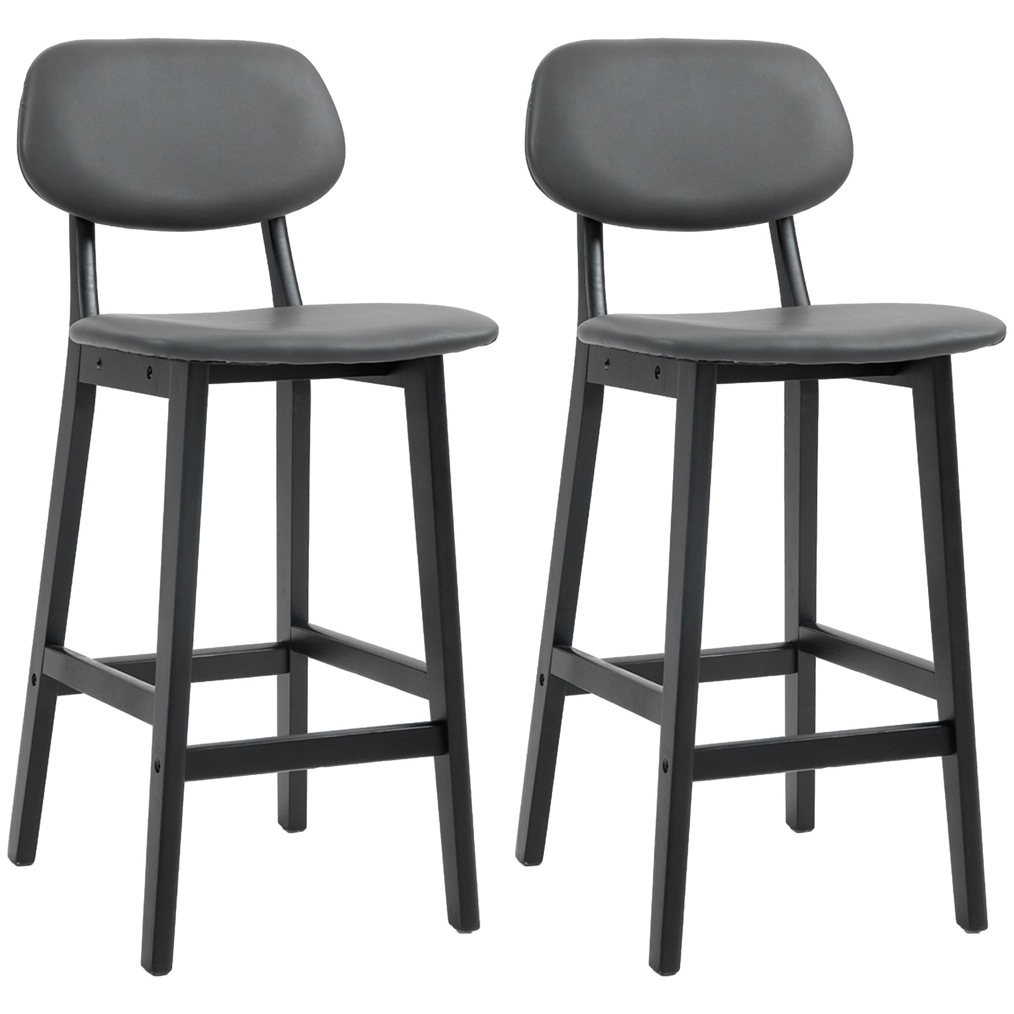 Two Padded Bar Stools with Backs and Footrests in Dark Grey - Dark Grey