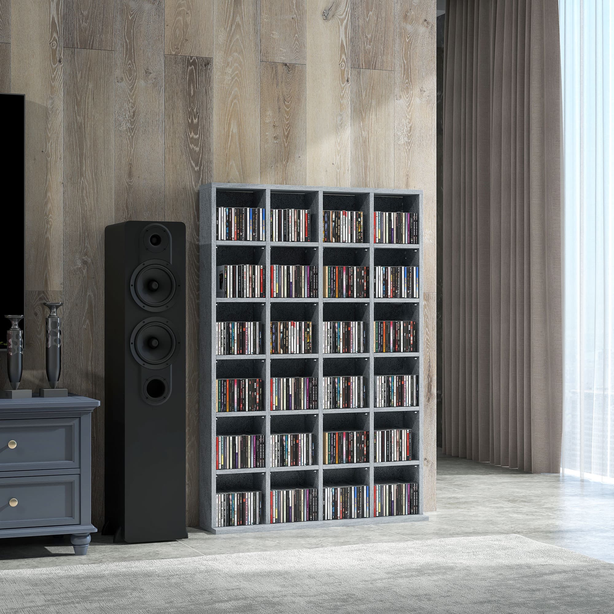 Cement Grey CD and DVD Storage Unit with Open Grid Shelves - image 2