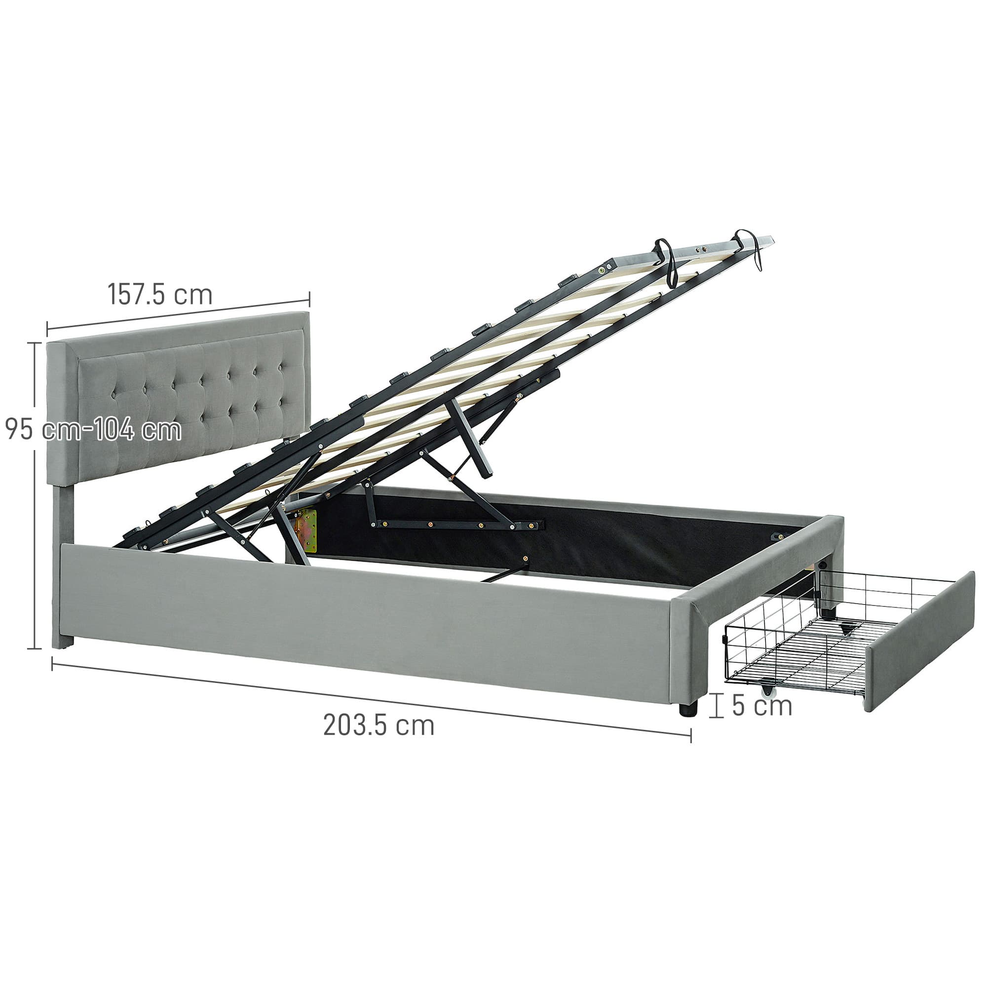 Grey Velvet Double Ottoman Bed with Front Storage Drawer - image 3
