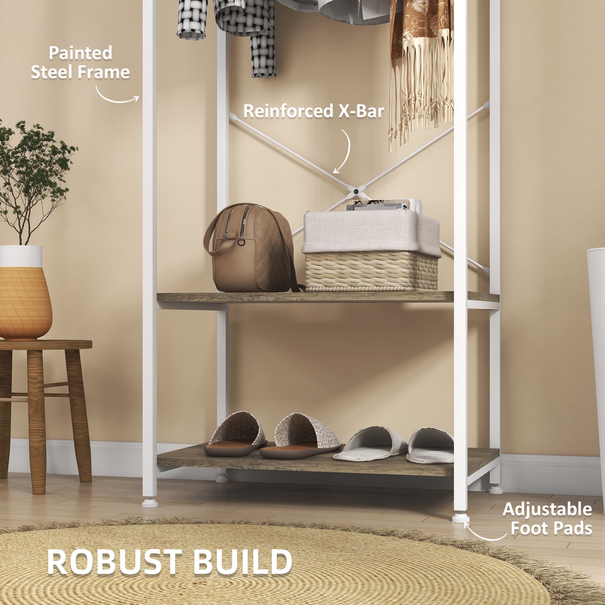 Coat Rack and Shoe Shelves for Hallways, White - image 2