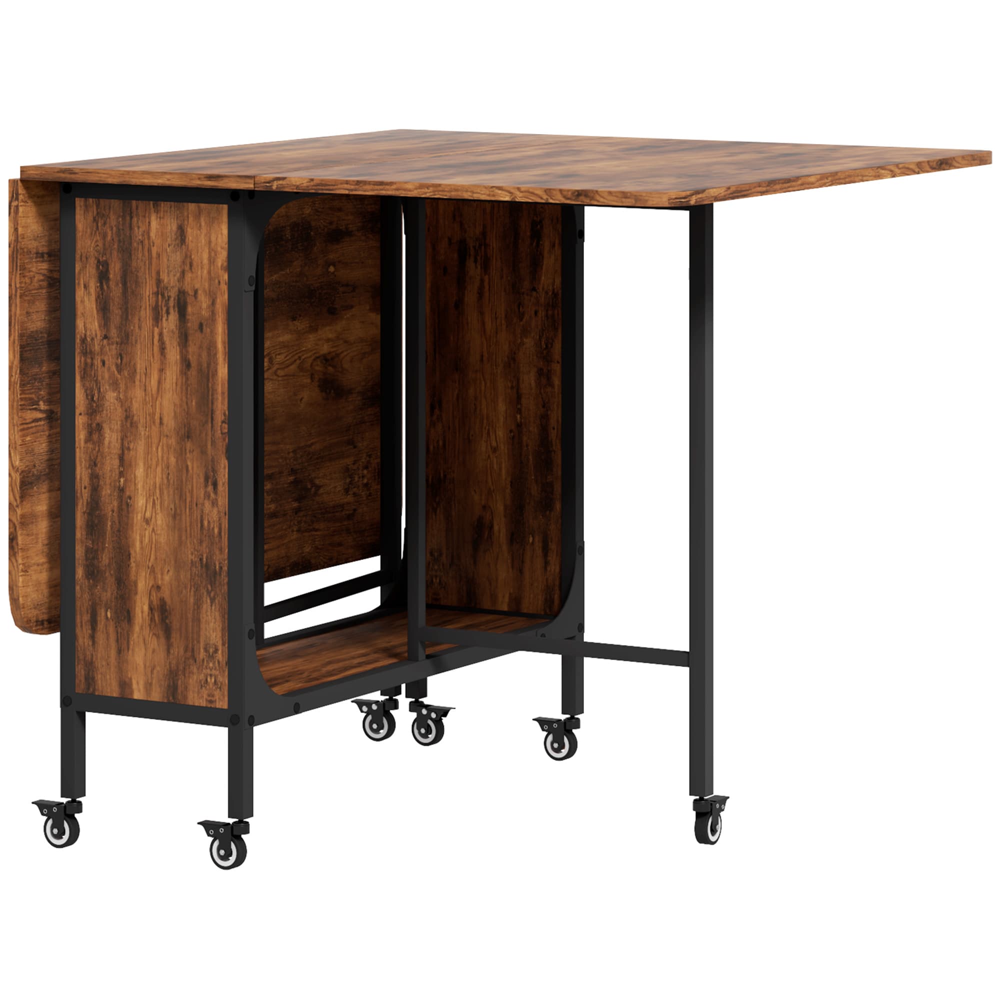 Folding Drop Leaf Dining Table on Wheels - Rustic Brown