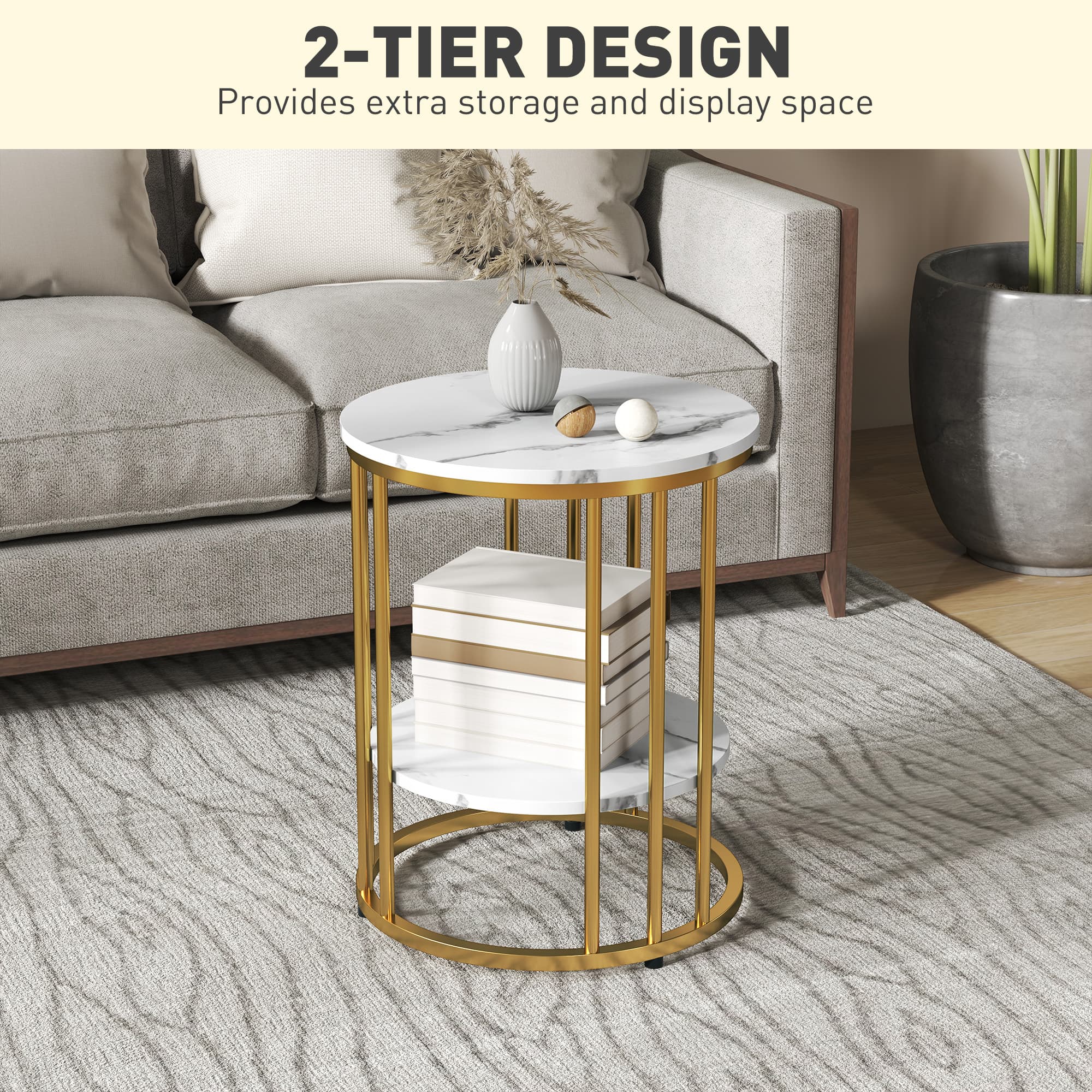 Two marble-topped tables with gold cage frames, sold together - image 5