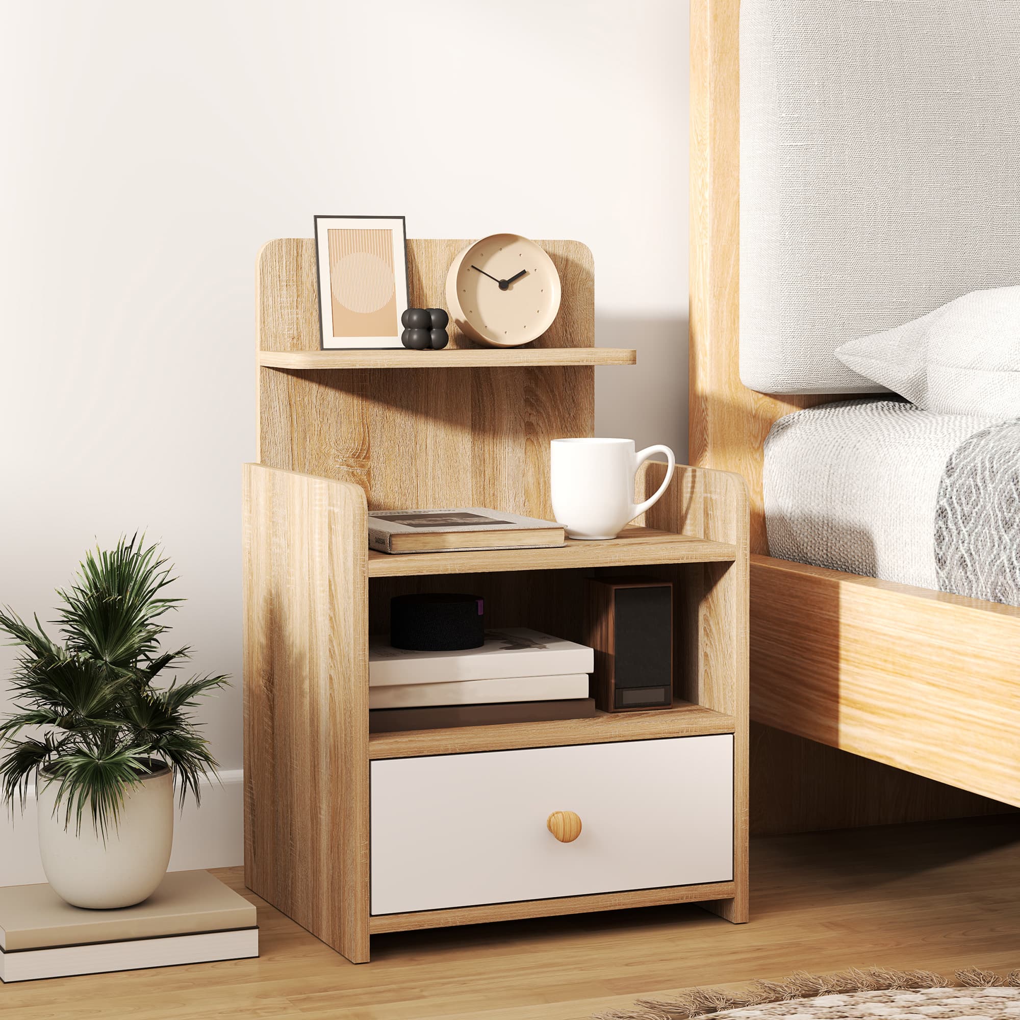 Bedside table with shelves and white drawer - image 9