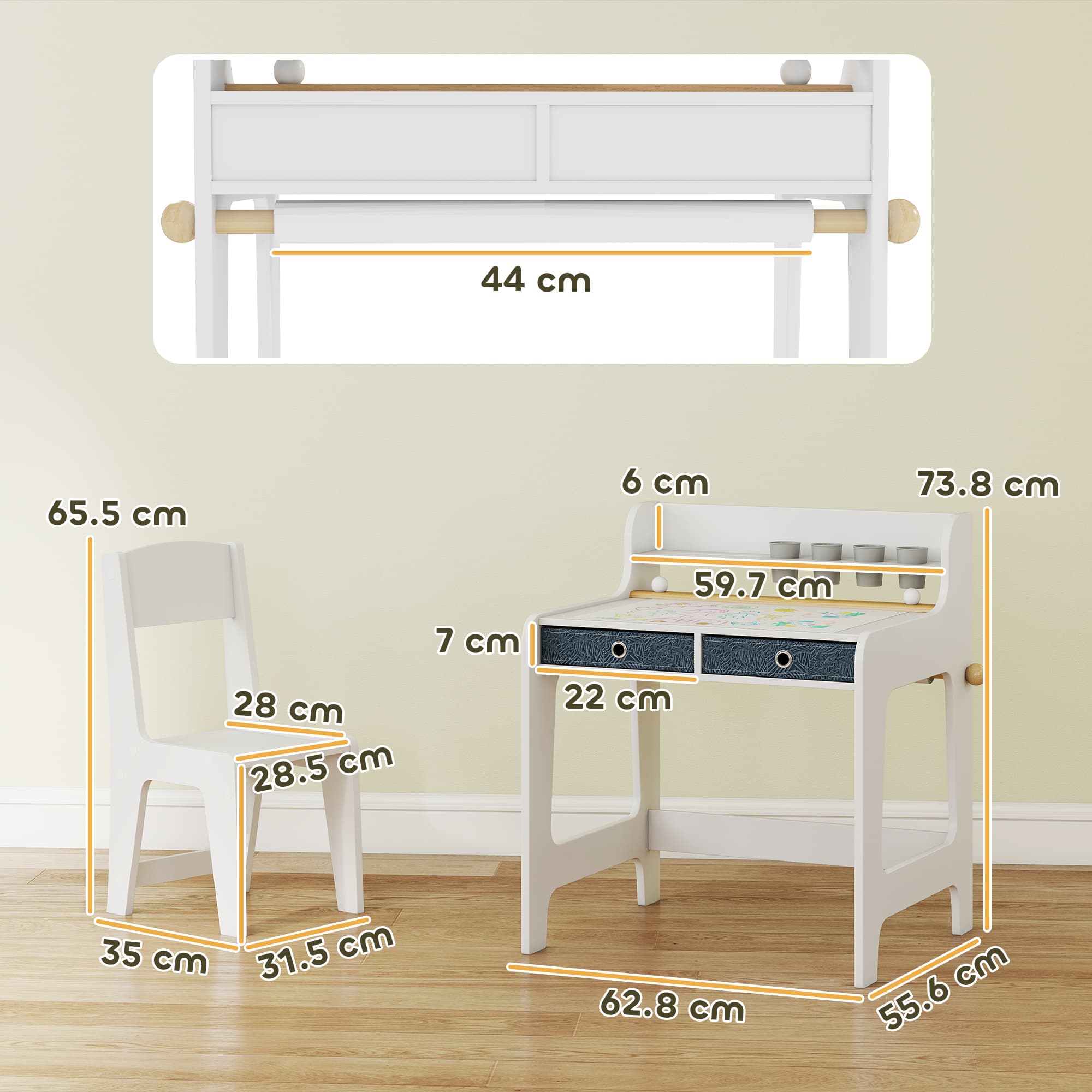 White children's art desk with chair and storage - image 10