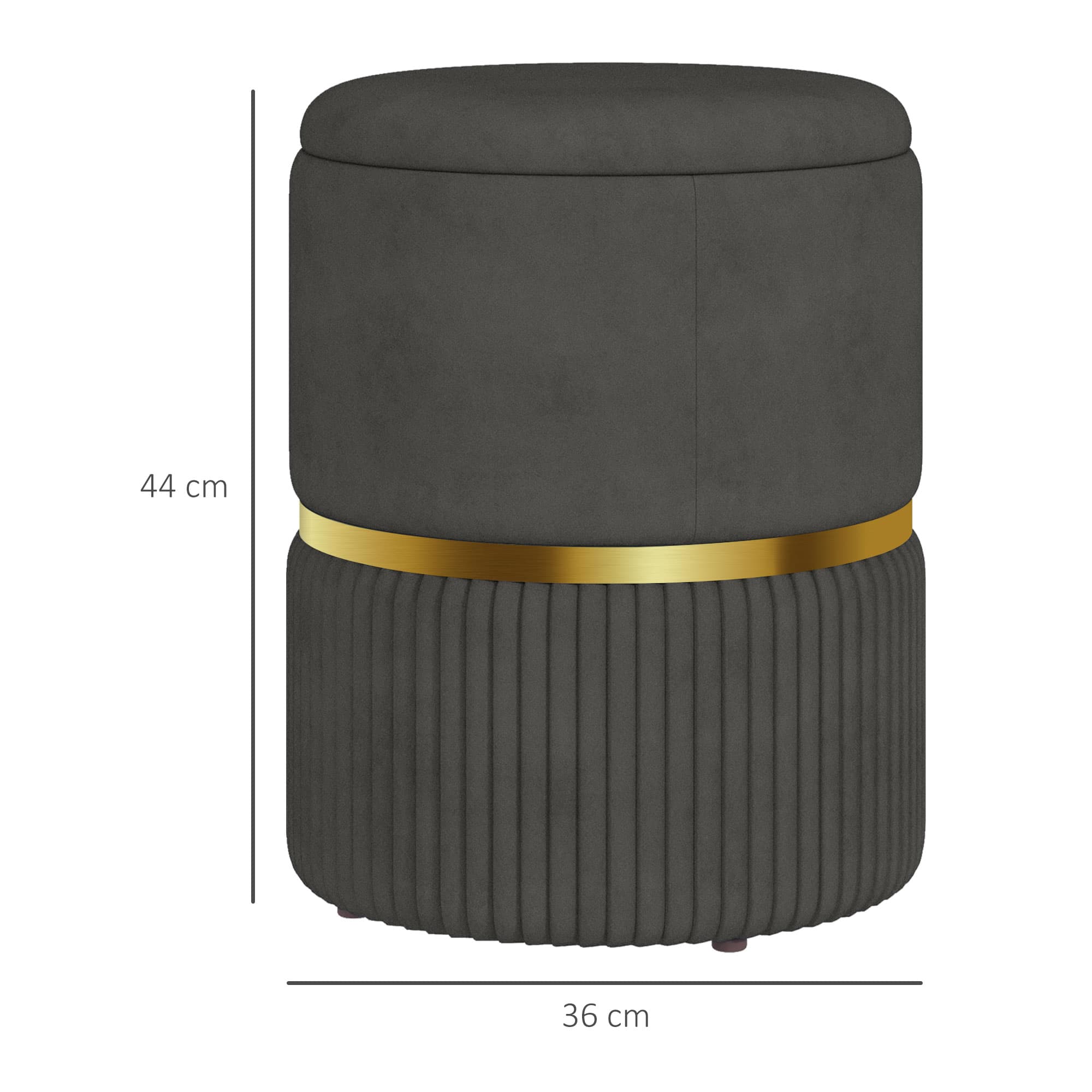 Grey Velvet Round Storage Ottoman with Gold Accent Ring - image 9
