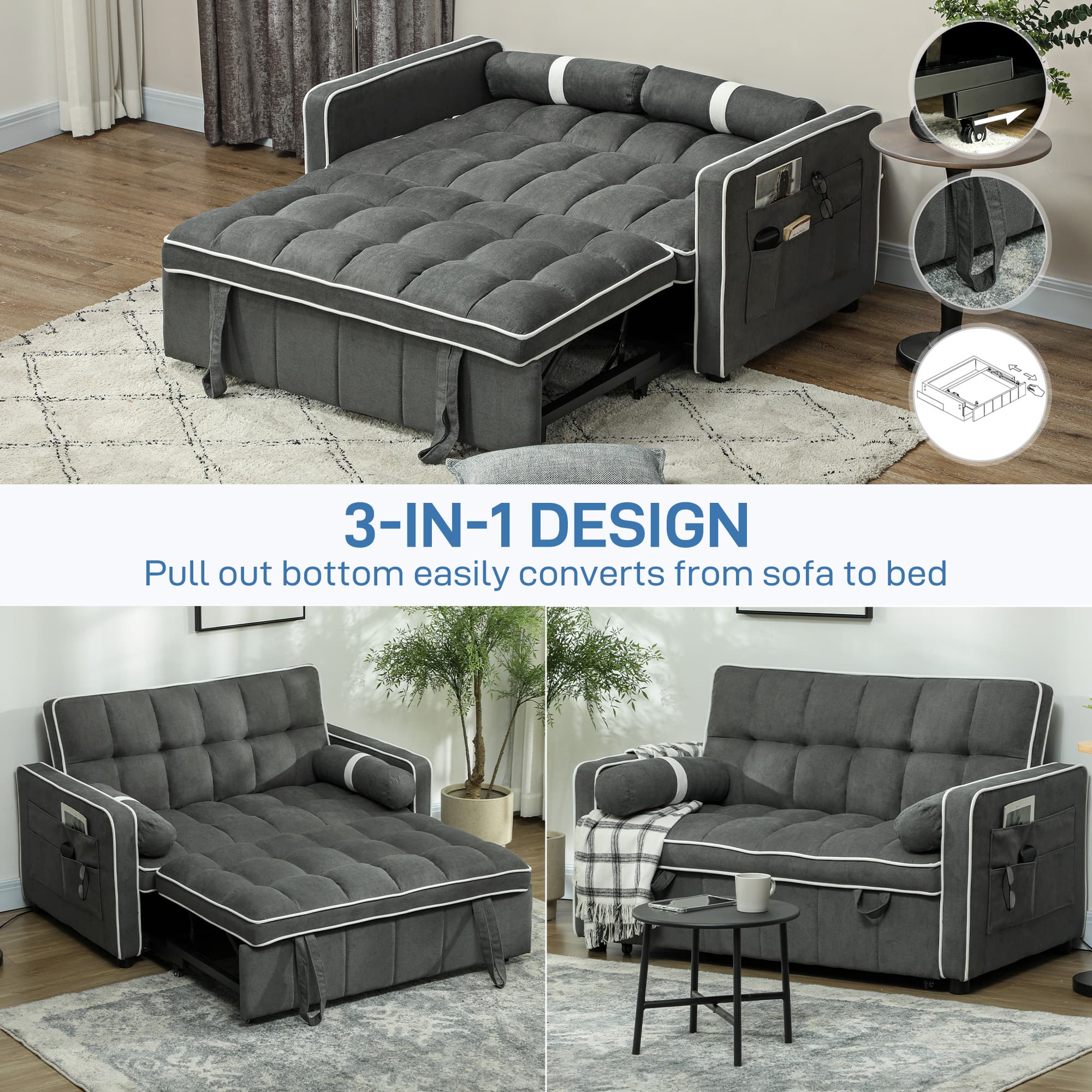 Transform Your Space with this 3-in-1 Charcoal Sofa Bed - image 2