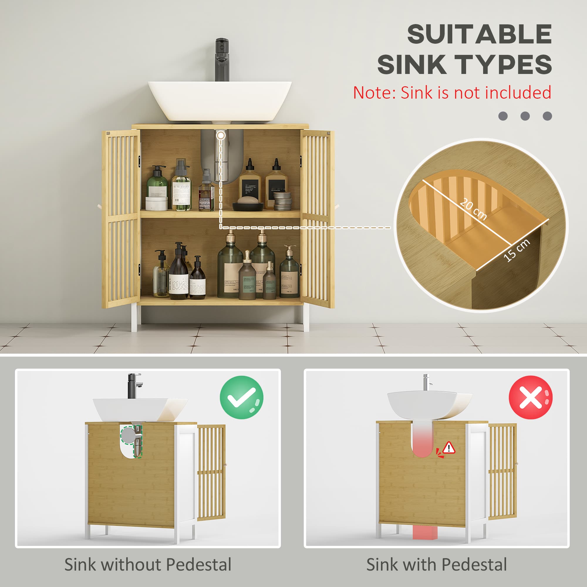 White bamboo-blend under sink cabinet - image 10